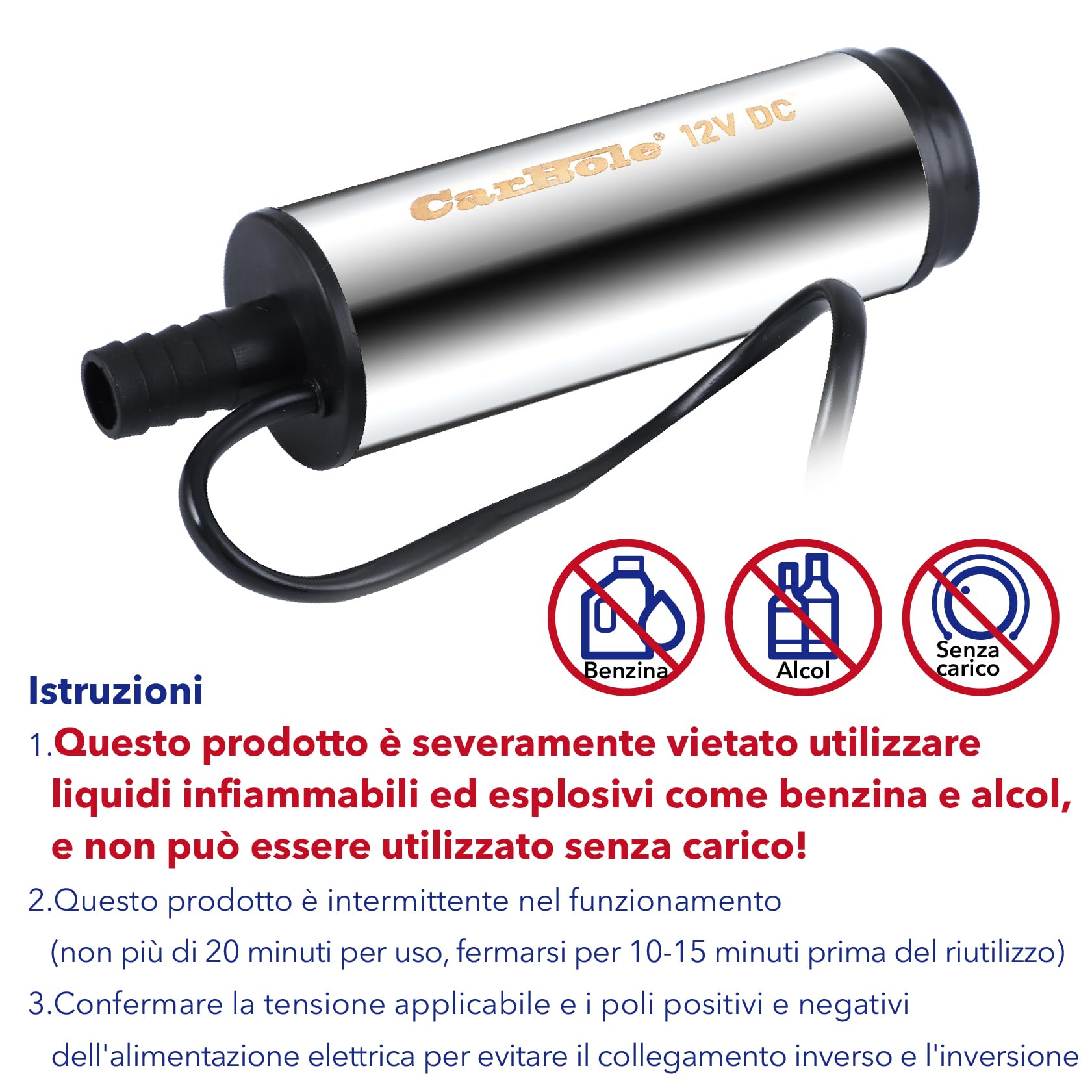 CarBole DC 12v Pompa Acqua e Diesel 51mm, Pompa Sommergibile | Pompa Trasferimento Combustibile Dotata di Interruttore e Filtro Rimovibile, Adatta per Diversi Tipi di Olio