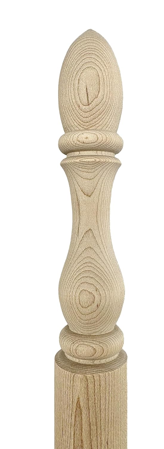 Round Wooden Corner Guard Both Ends & Center Turned - 48 Tall x 1 3/8 Wide with 90-Degree Notch - Unfinished Maple Wood Corner Protectors for Walls (1 Guard)