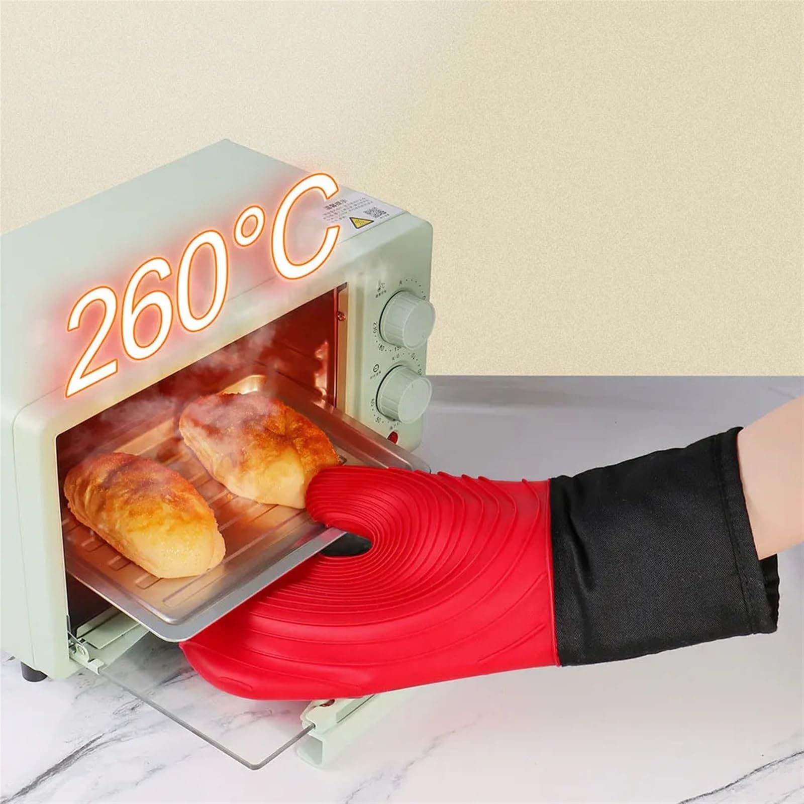 MRKU Guantes de Cocina para Hornear, Guantes de Silicona Flexibles, Juego para Utensilios de Cocina, Extra Largos, Profesionales y Resistentes al Calor.