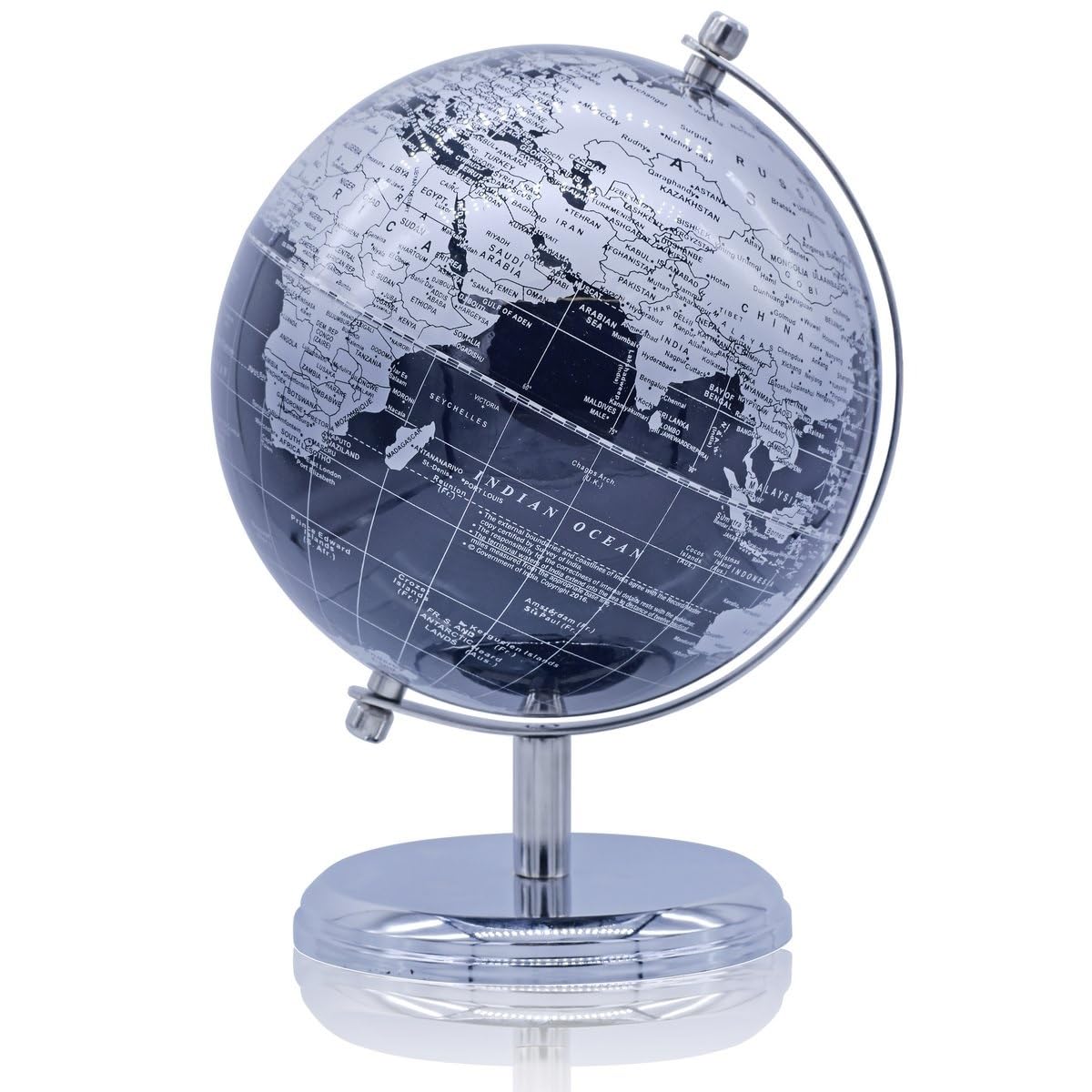 Aadya Crafts Black Silver World Globe 8 Inch With Metal Arc Silver Metal Base Educational Globe Home Decor World Globe Office Decor Gift Item Show Piece WGPBSR8IN