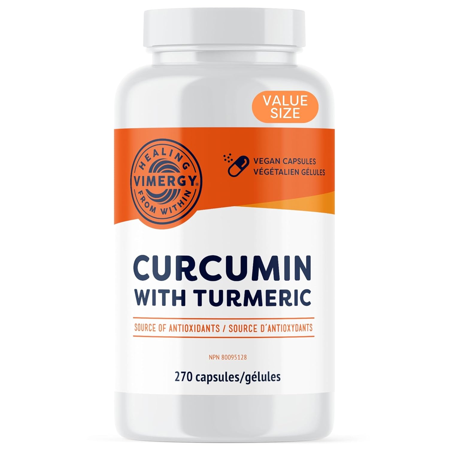 Cápsulas Vimergy Curcumin com Açafrão – Promove a Saúde Óssea e Mobilidade* – Apoia Memória e Função Cerebral* – Kosher, Vegano e Sem Glúten – (270 cápsulas)