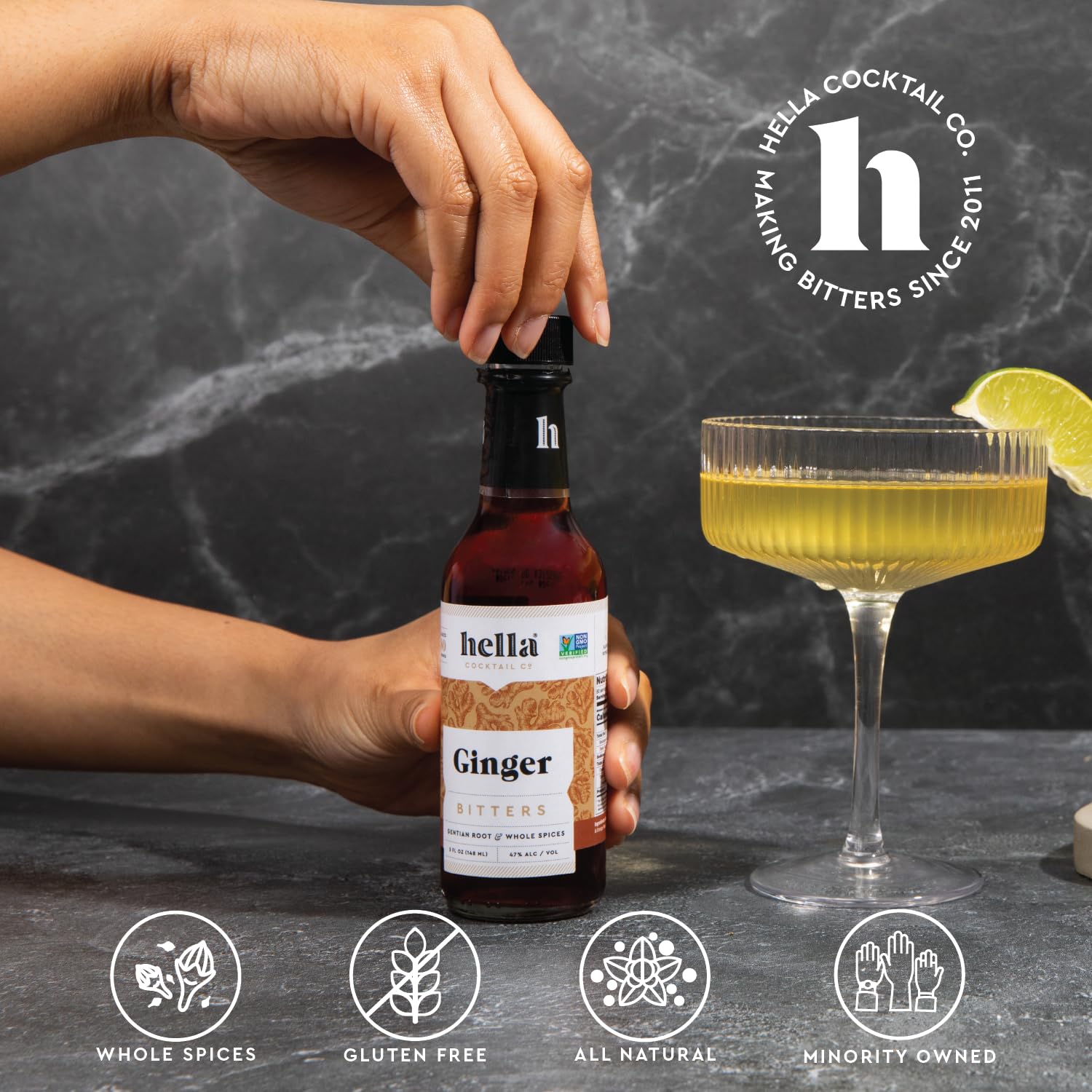 Hella Cocktail Co. Ginger Bitters (5 Fl Oz) - Craft Cocktail Bitters Made with Real Ginger and Whole Spices