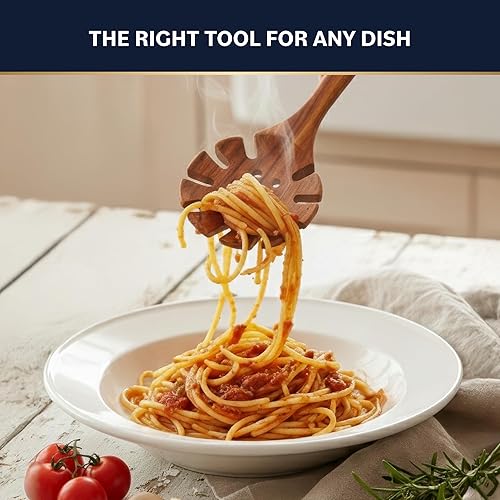 Miniatura 7 de Juego de utensilios de madera de 11 piezas, juego de utensilios de cocina de madera de teca natural con cucharas de madera resistentes y fáciles de