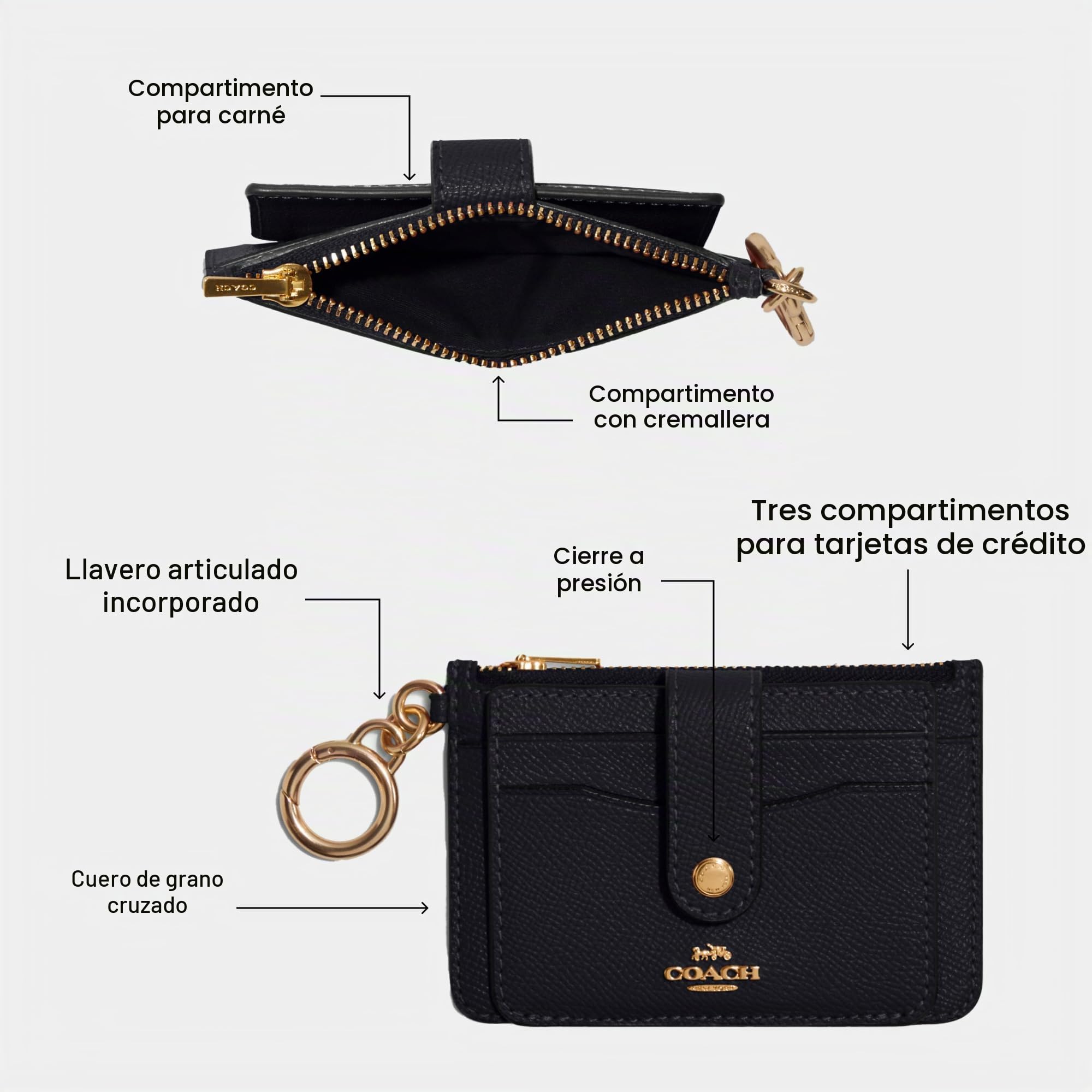 COACH - Tarjetero de Piel granulada para Mujer, Color Azul Marino, Talla única