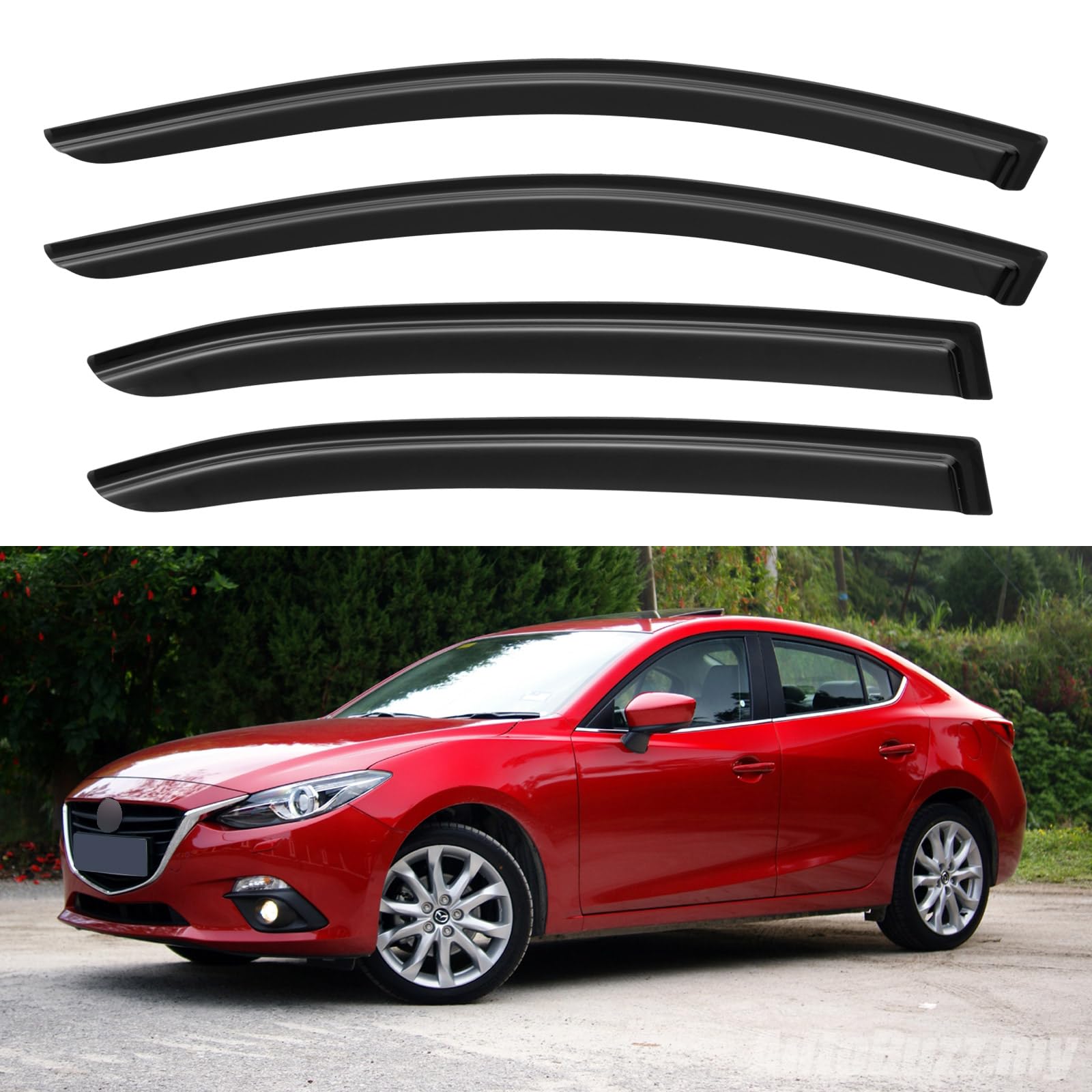 Window Visors Rain Guards for 2014-2018 Mazda 3 Sedan &amp; Hatchback | Out-Channel Window Vent Wind Deflectors Visors Shades Protectors for 14 15 16 17 18 Mazda 3 Sedan &amp; Hatchback