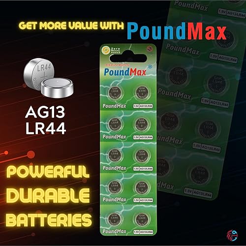 Miniatura 3 de PoundMax 10 pilas de botón alcalinas AG13 LR44 de 1,5 V