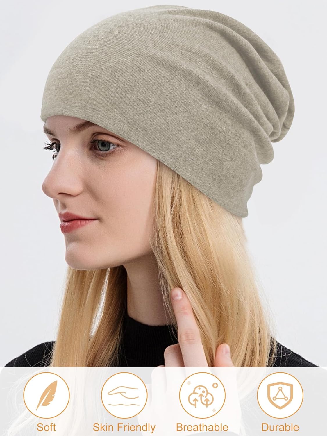 Senker Fashion Slouchy Beanie Hats for Women Men, Chemo Headwear Cotton Beanies Soft Lightweight Chemo Skull Cap Elastic - Image 4