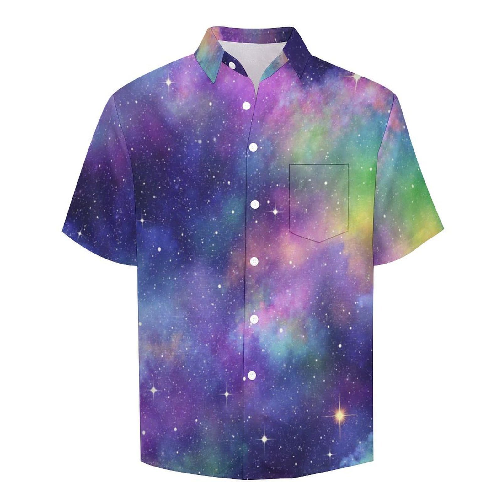 Camicie da Uomo a Maniche Corte con Stampa della Galassia Arcobaleno Sogno, Casual Leggere Bottoni Camicia con Tasca Frontale, per Vacanze Spiaggia Estate