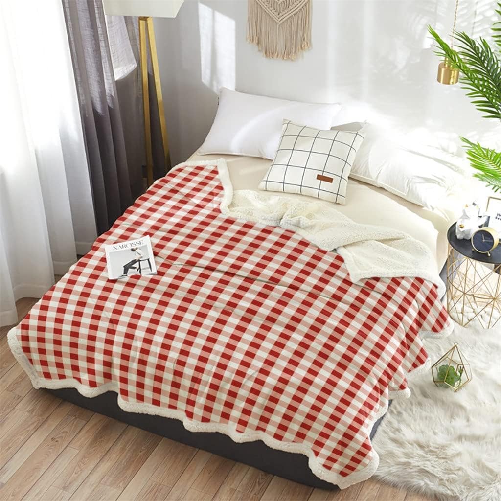 White Red Plaid Simple Sherpa Blanket Thick Velvet Flannel Bedspreads Office Nap Throw Sofa Cover Bedding