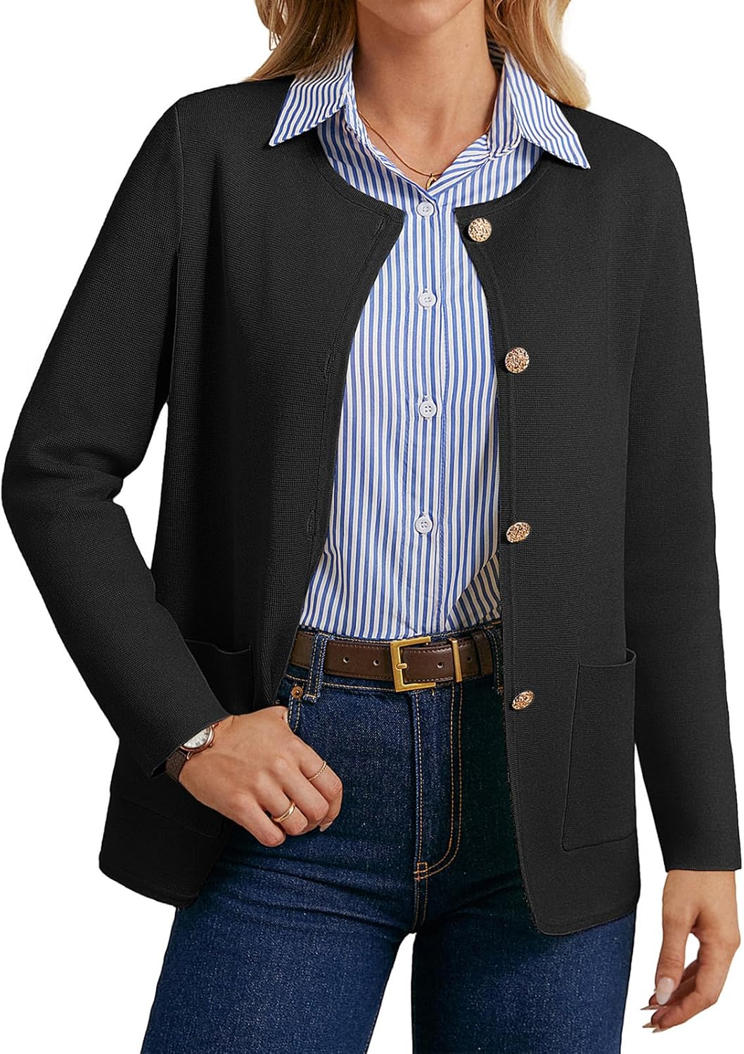 GRACE KARIN Sweater Blazers for Women 2025 Casual Button up Cardigan Sweater Open Front Knit Blazer Jacket with Pockets
