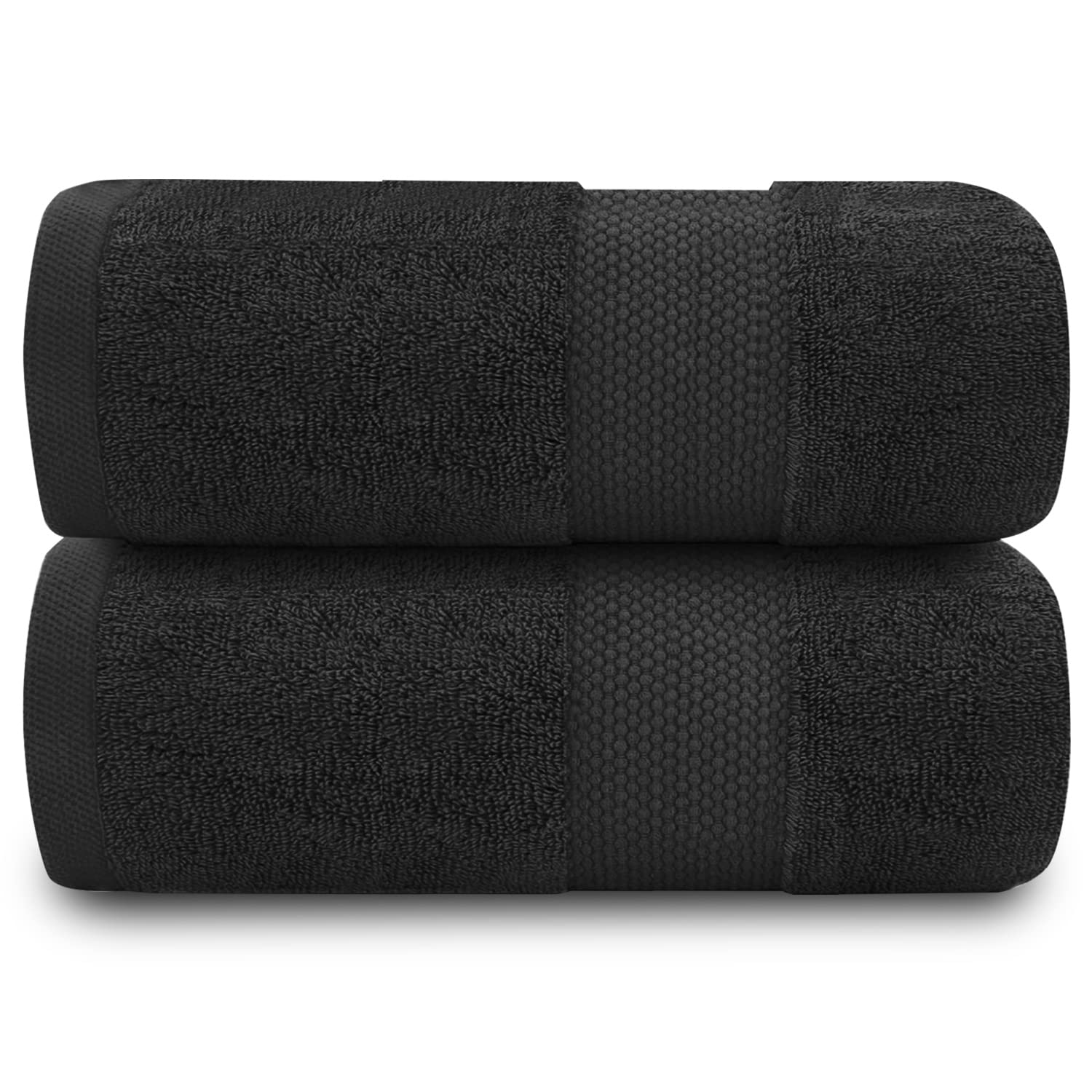 GC GAVENO CAVAILIA Pack of 2 Large Jumbo Bath Sheet 100x180cm - 700 GSM 100% Egyptian Cotton Quick Dry & Highly Absorbent Bath Towels – Soft Plush Towel for Home, Spa & Hotel – Black — image 1