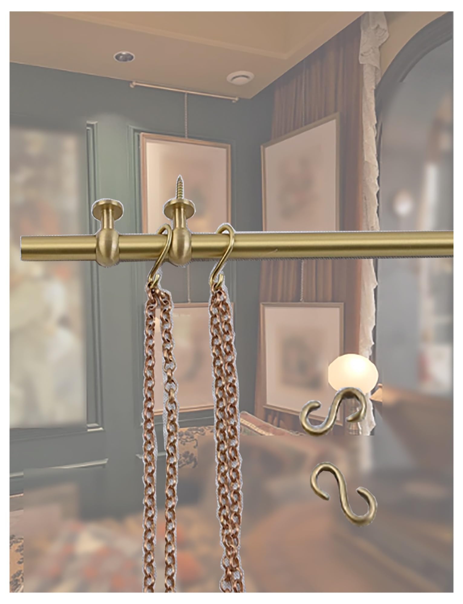 Kit de exhibición de arte de pared en latón con cadenas decorativas doradas 1