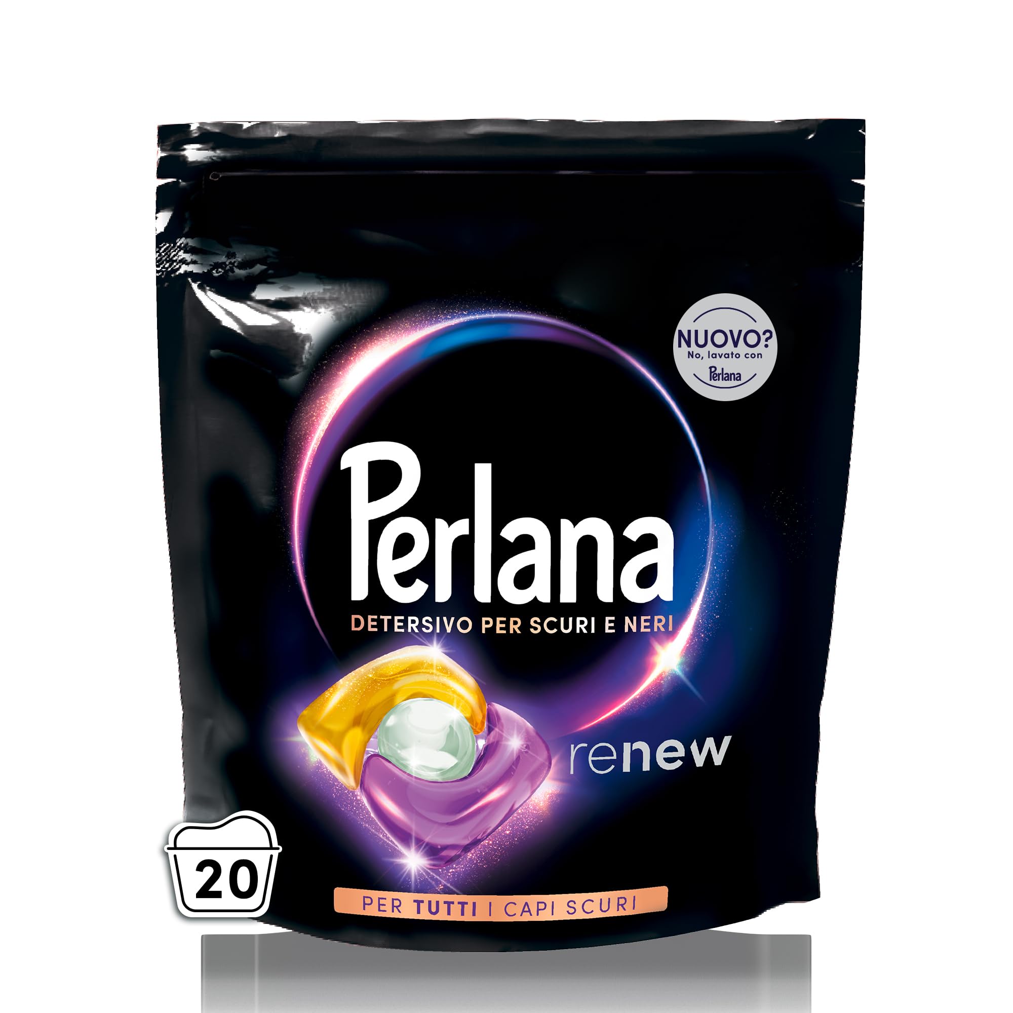 Perlana Detersivo Caps per Scuri e Neri (6 confezioni da 20 Caps), Detersivo lavatrice in capsule per tutti i capi scuri, Detersivo capi neri per pulizia delicata e fibre rinnovate