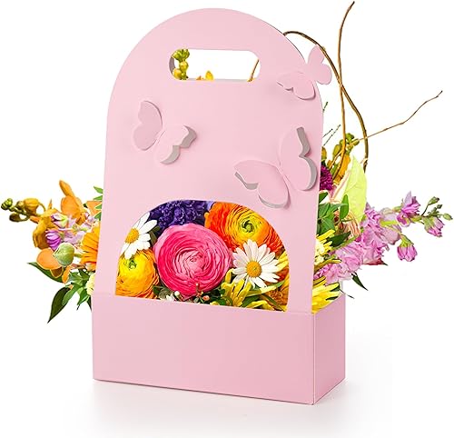 Miniatura 6 de ZENFUN 12 cajas de regalo de flores con asa, bolsas de papel para ramo de flores, bolsas de floristería, suministros de floristería, regalo de