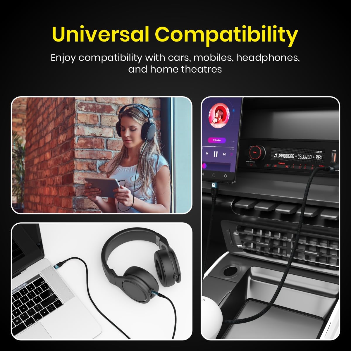 Portronics iKonnect C MAX USB C to 3.5mm Audio Adapter Hi-Fi Stereo Type C to Aux Headphone Male Cord Car Auxiliary Cable Compatible with iPhone 15 Pro Max/15 Pro/15 Plus -1 mtr length (Black)