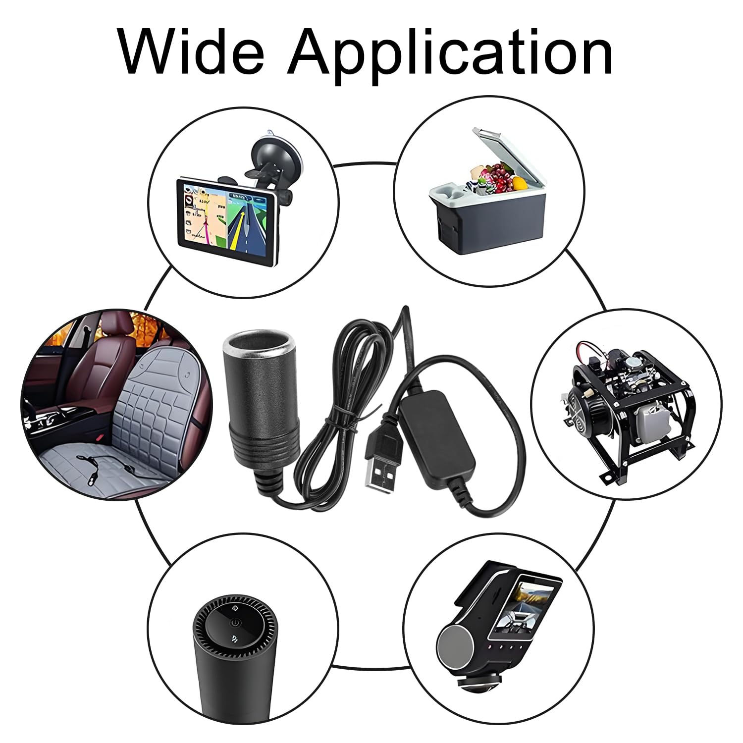 5V USB a Maschio a 12V Adattatore Presa Accendisigari, Cavo di Alimentazione 12V 18W, 1,2 m, per Telecamera Auto GPS Cane Elettronico Registratore di Guida