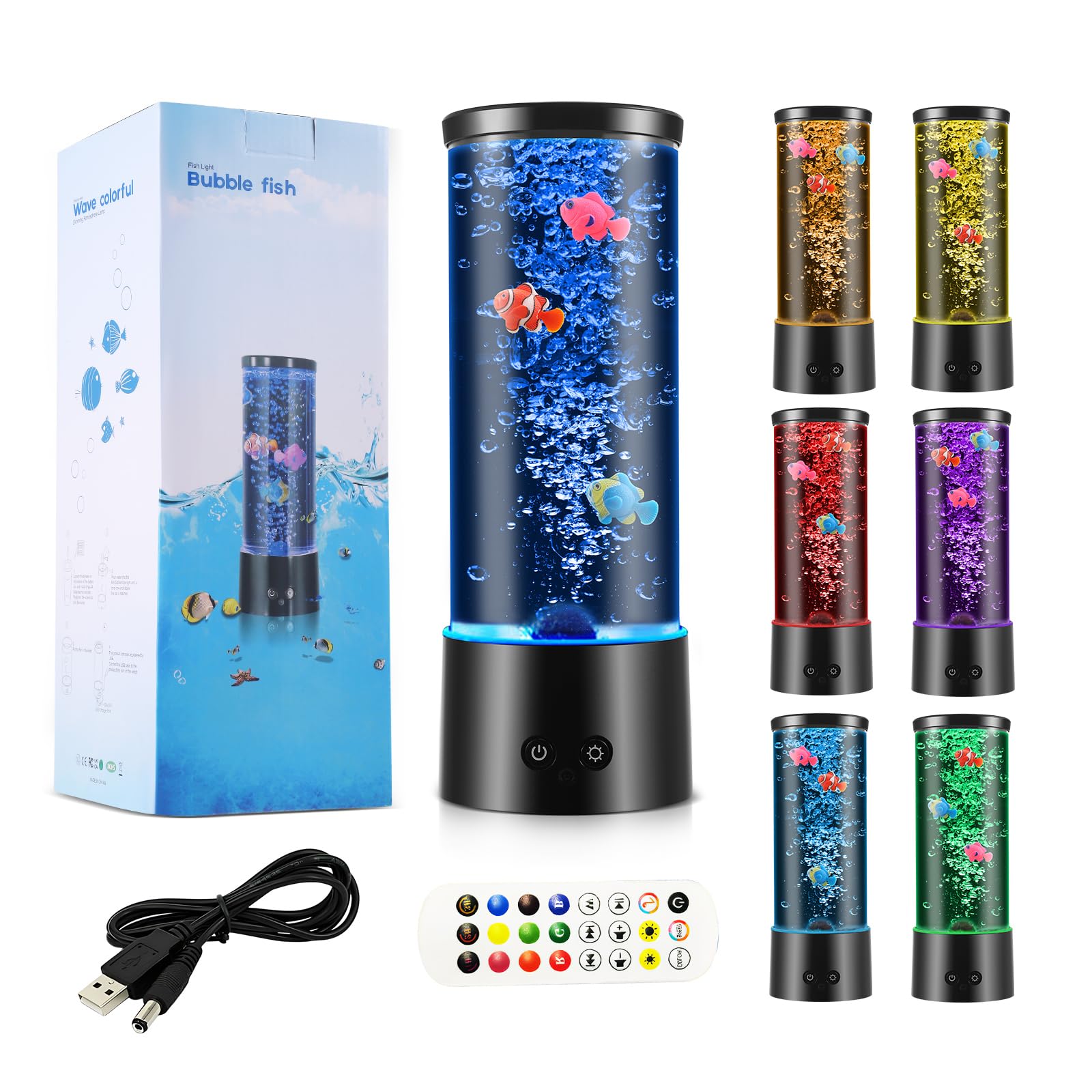 HuuppHip Bubble Fish Lamp LED Aquarium, 16 Color Remote Control Night Light