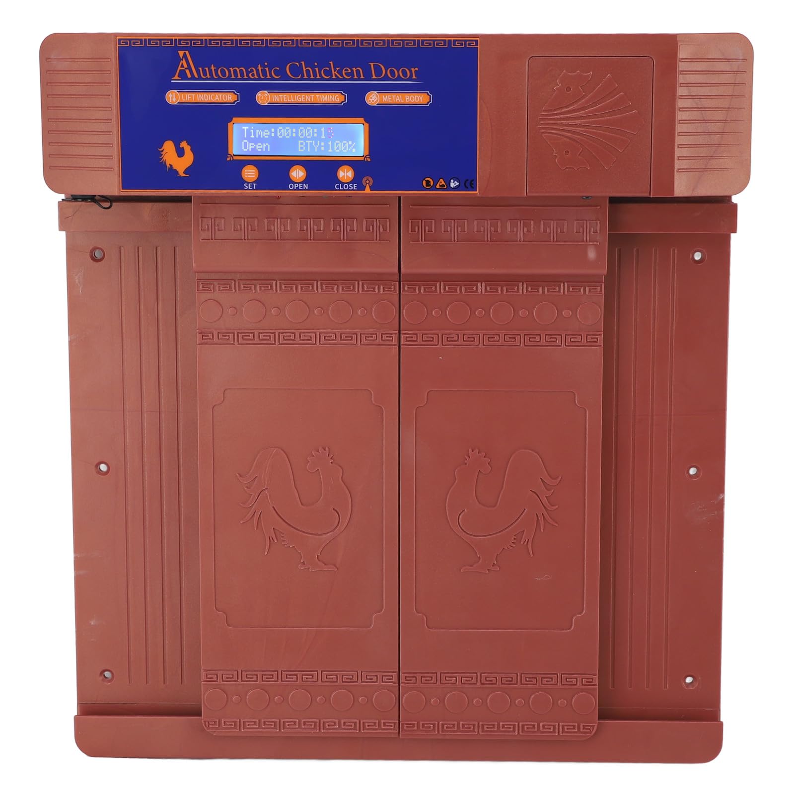 Porta automatica per pollaio con timer, apriporta elettrico per polli alimentato a batteria solare, doppie porte con display a LED per polli, anatre, oche, IP45 (Bronzo)