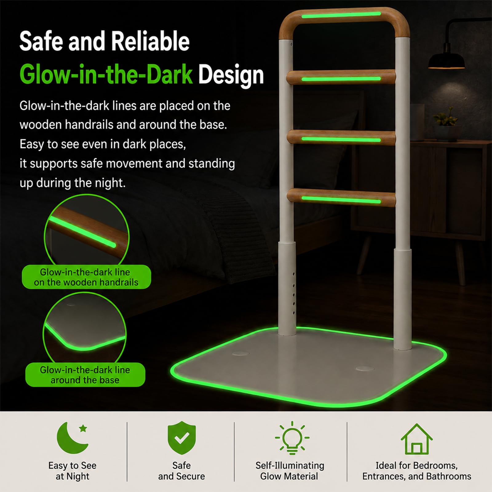 Couch- und Stuhl-Aufstehhilfe, belastbar bis 181 kg (400 LB), Load Stand Assist Aid for Elderly, 4-Level Adjustable with Night Light, rutschsicherer Naturholz-Griff für Sofa-Sicherheitsstütze