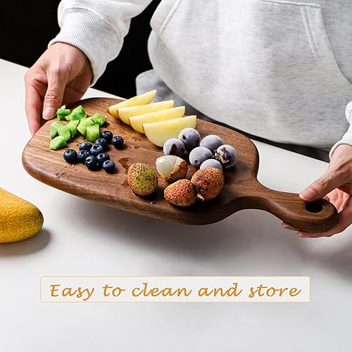 Miniatura 3 de Muso Wood Tabla de cortar pequeña con asa, tablas de cortar de madera de nogal para pan, verduras y frutas, tabla de queso con agujero (15.2 x 7.3