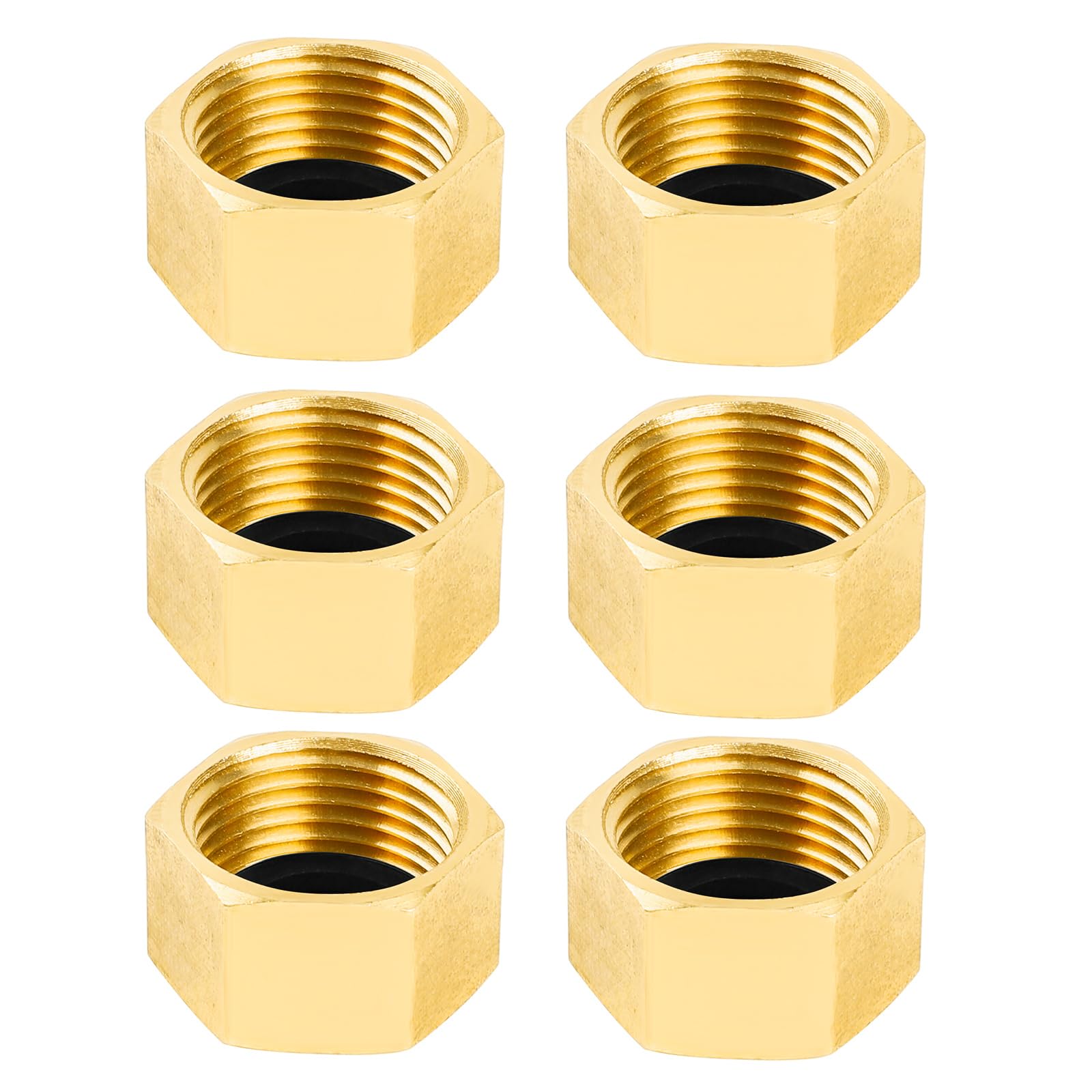 YEAUPE PRO Tappo per Tubo in Ottone,6 Pezzi G3/8"(Ø 15,3mm) Femmina con Guarnizione,Tappi per Tubi Esagonali in Ottone,Raccordi Idraulici Esagonale per Lavatrice, Valvola del Radiatore,Rubinetti