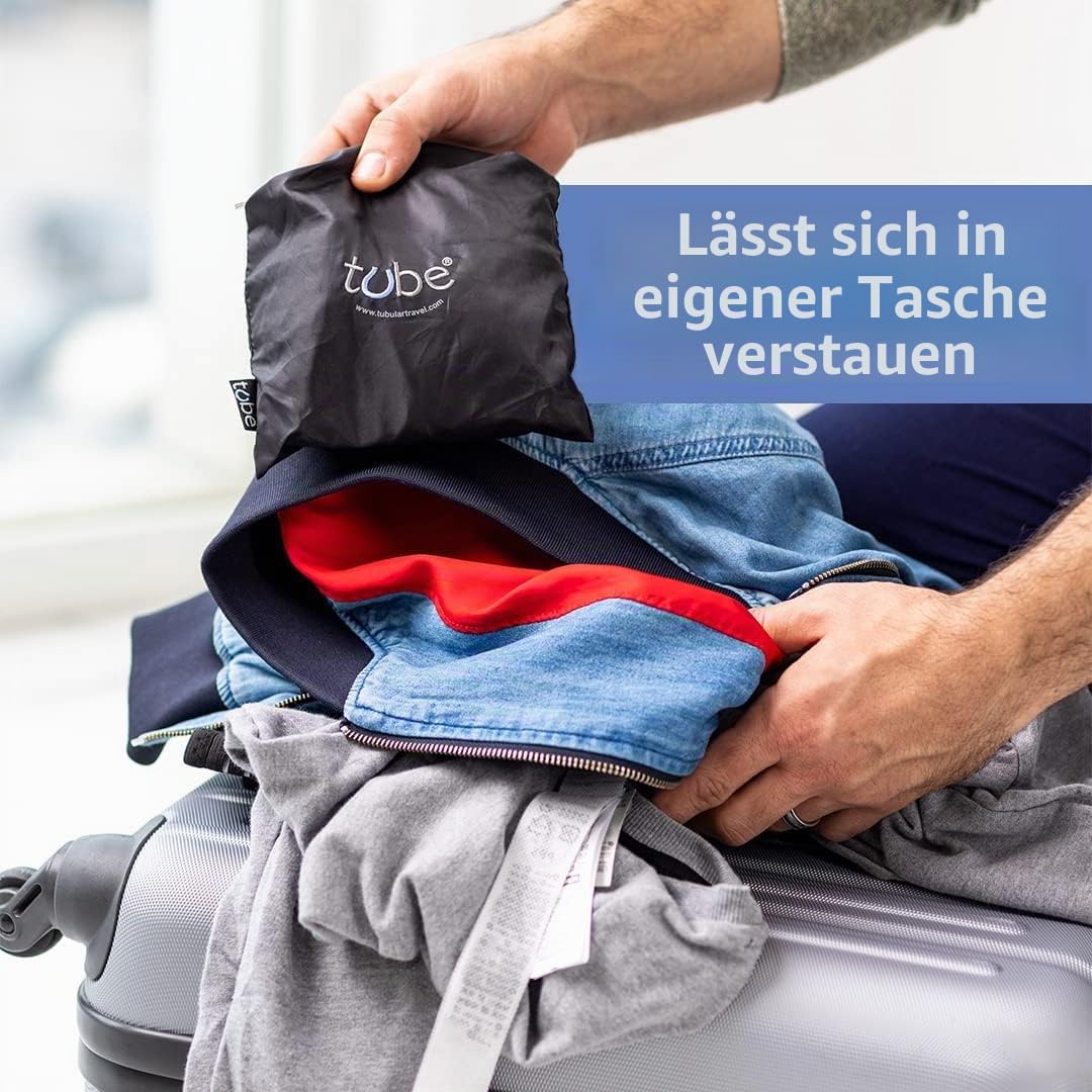 Schlauchförmiges Reisekissen – Handgepäck – Füllen Sie Ihre Kleidung in diesem Nackenkissen und sparen Sie das Handgepäck, schwarz, Schlauch