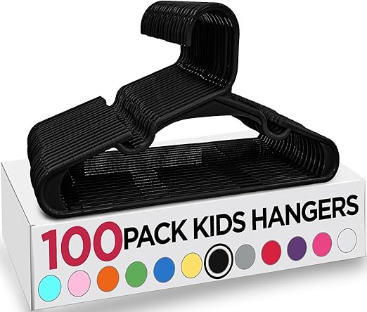 Utopia Home Kids Hangers 100 Pack - Plastic Baby Hangers for Closet - Childrens Hanger for Clothes & Infant Hanger for Closet - for Everyday Standard Use (Black)