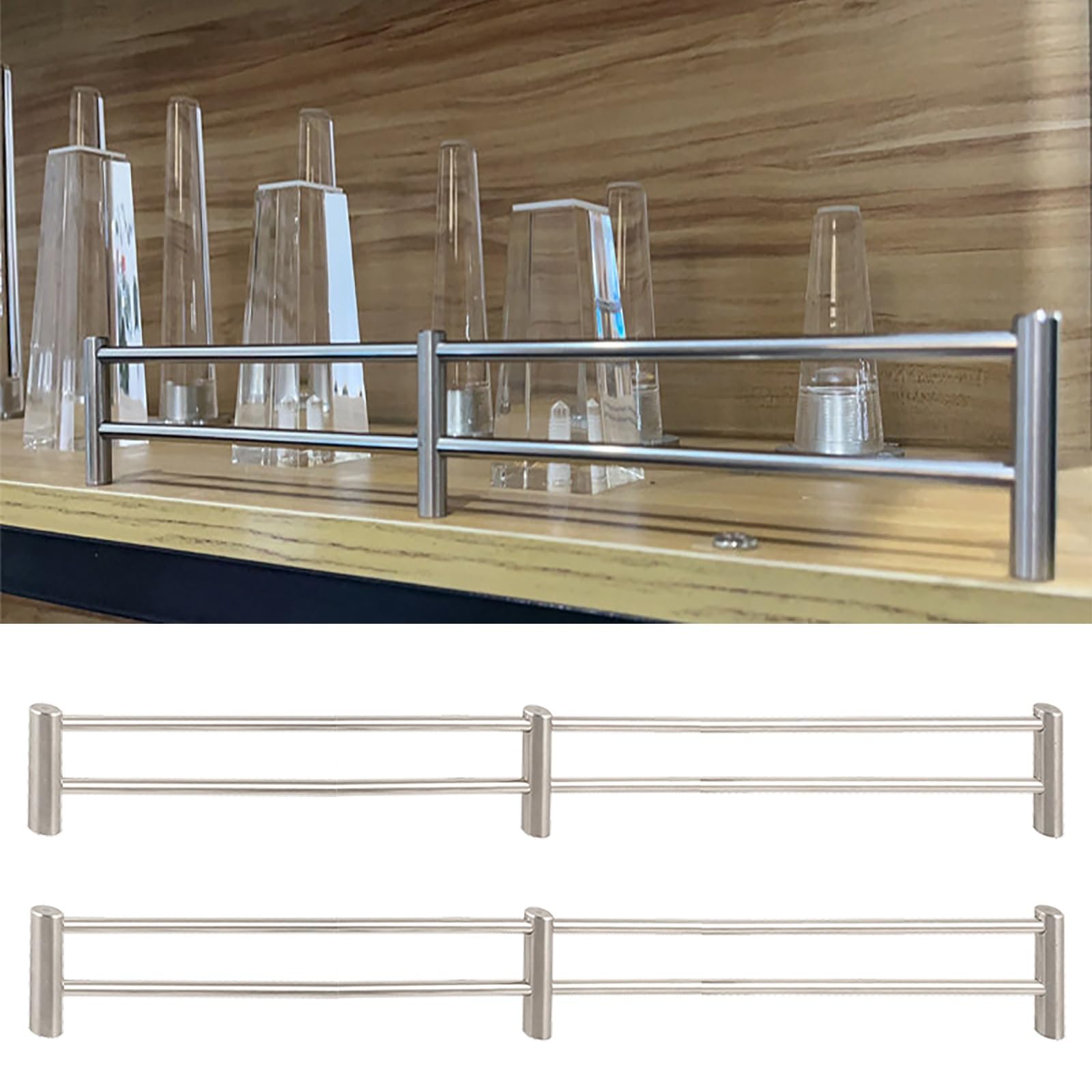 ERRULAN Aluminum Alloy Shelf Guard Rails for Wood Shelves Decorative, Fall Prevention Metal Shelfs Rail Fence Set, Anti-fall Tipping Railing Hardware(H 3in/8cm,L 12in/30.5cm)