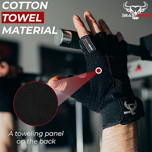 Miniatura 3 de BEAST RAGE Workout Gloves for Men, Durable Palm Grip Gym Gloves Women Half Finger Elasticated Training Weight Lifting Strength Bodybuilding Anti