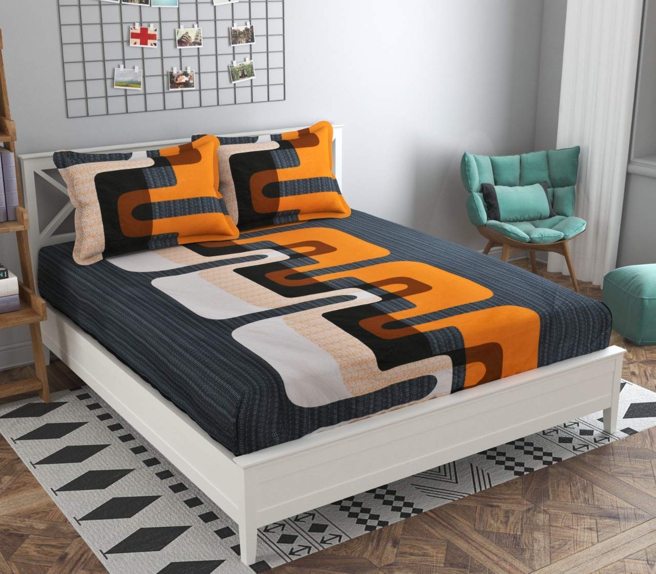 SpangleHomes 160 TC 100% Cotton Elastic Fitted King Size Bedsheet with 2 Large Pillow Covers for Double Bed Fits Upto Mattress of 8 Inches, Size - 72 x 78 x 10 Inches, Design - Circle Grey (B091CJMJ45) Amazon Price History, Amazon Price Tracker