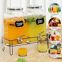 Vista 6 de Moretoes 2 Gallon Glass Drinks Dispenser for Parties, 2 PACK Beverage Dispenser with Stand for Juice and Iced Tea, Water Jug Dispenser for Lemonade