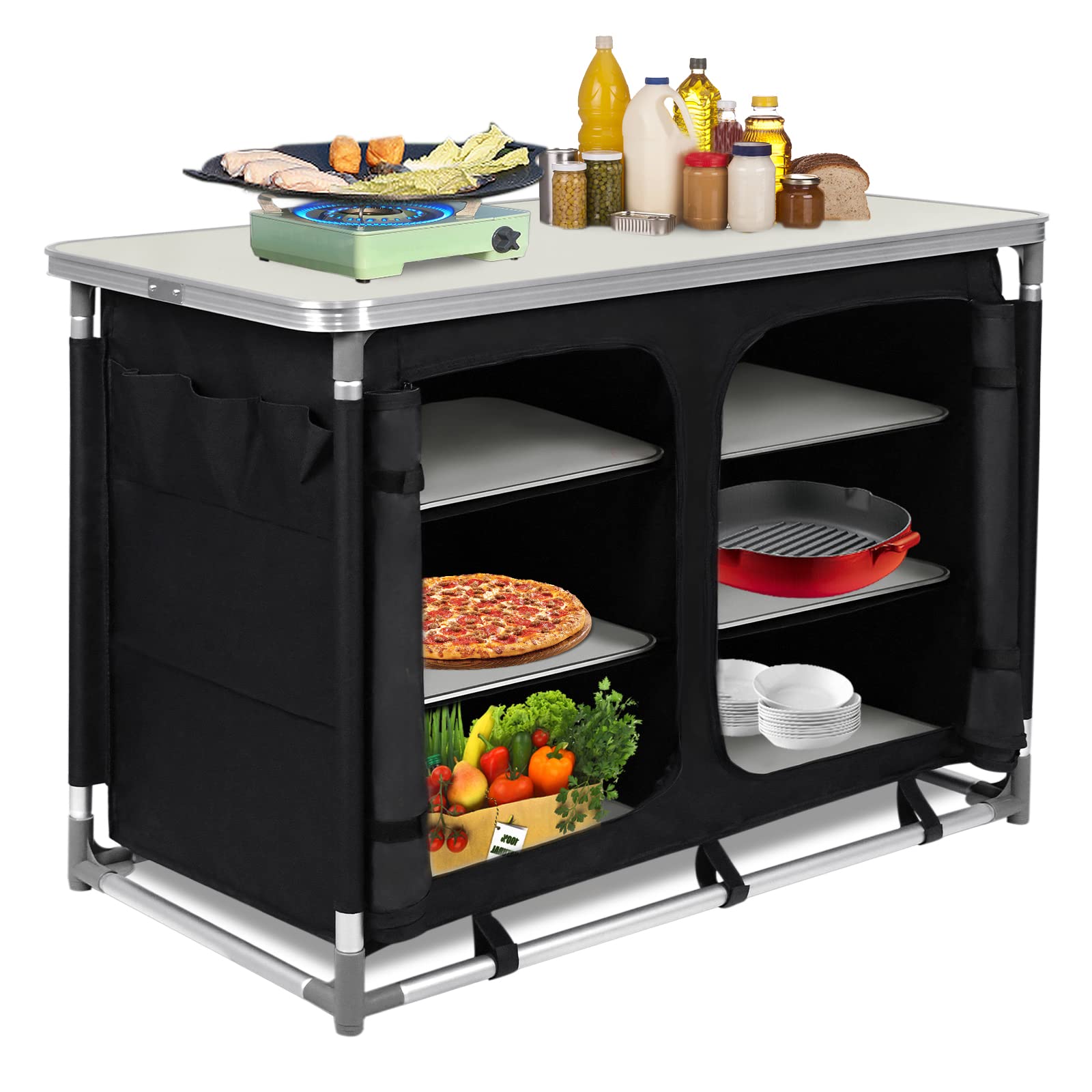 XMTECH Cocina de camping con estructura de aluminio, armario de camping, incluye bolsa de transporte, para exteriores, cocina, cocina, cocina, cocina, cocina, cocina, armario plegable, fácil de