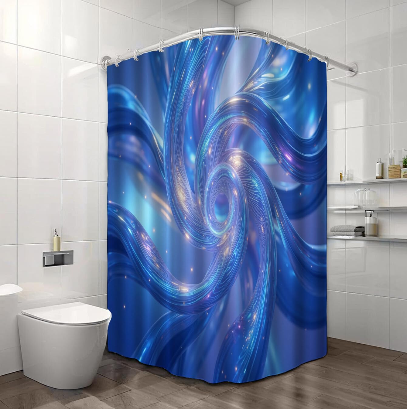 Rideau De Douche Lignes Spirales l'avenir Technologique Tissu Imperméable Lavable avec Crochets Anti Moisissure en Polyester Rideau Douche pour Salle De Bain