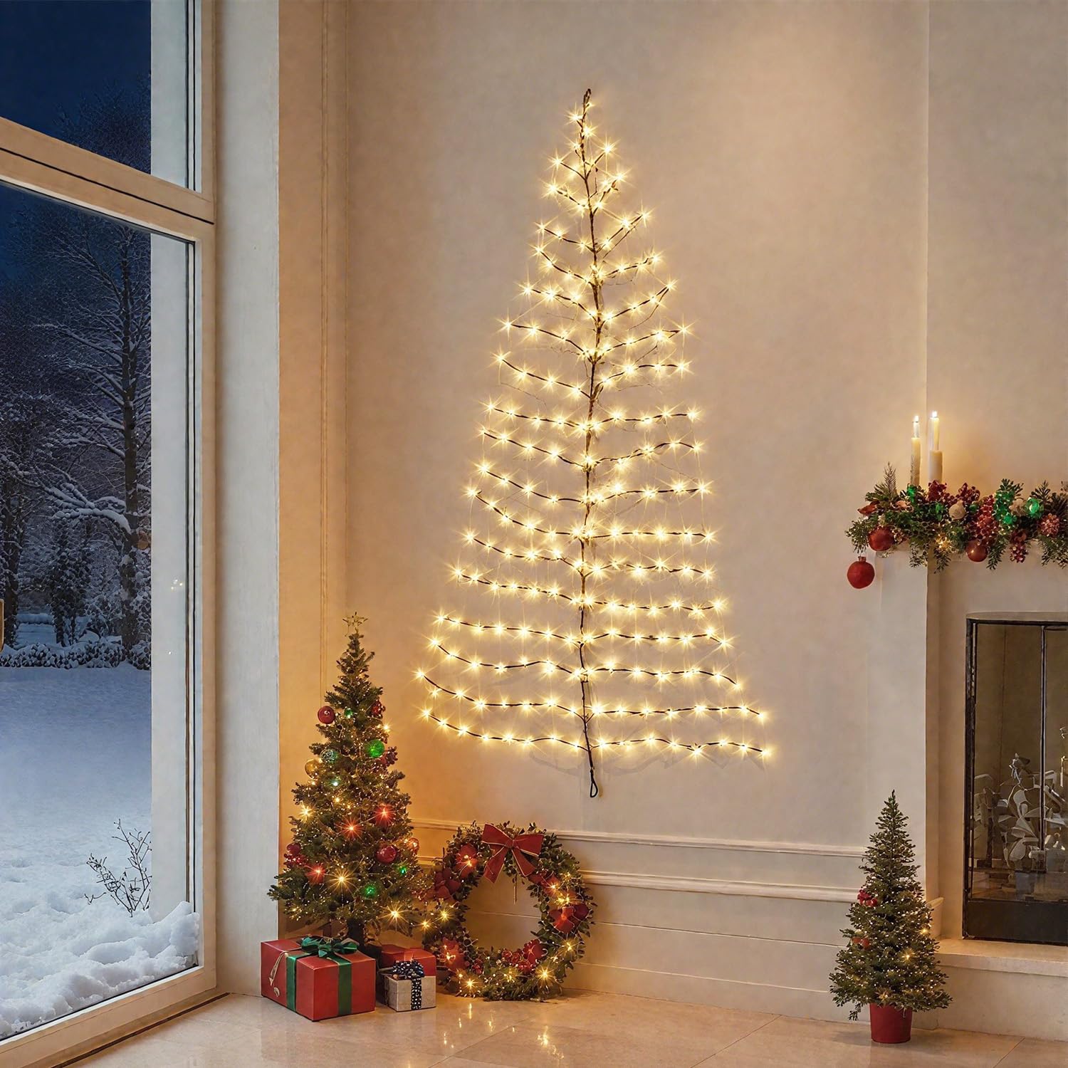 BAOLITVINE Albero di Natale illuminato da parete, 1,8 m, 180 luci per la decorazione domestica, albero artificiale, luci di salice per Natale, decorazione interna ed esterna
