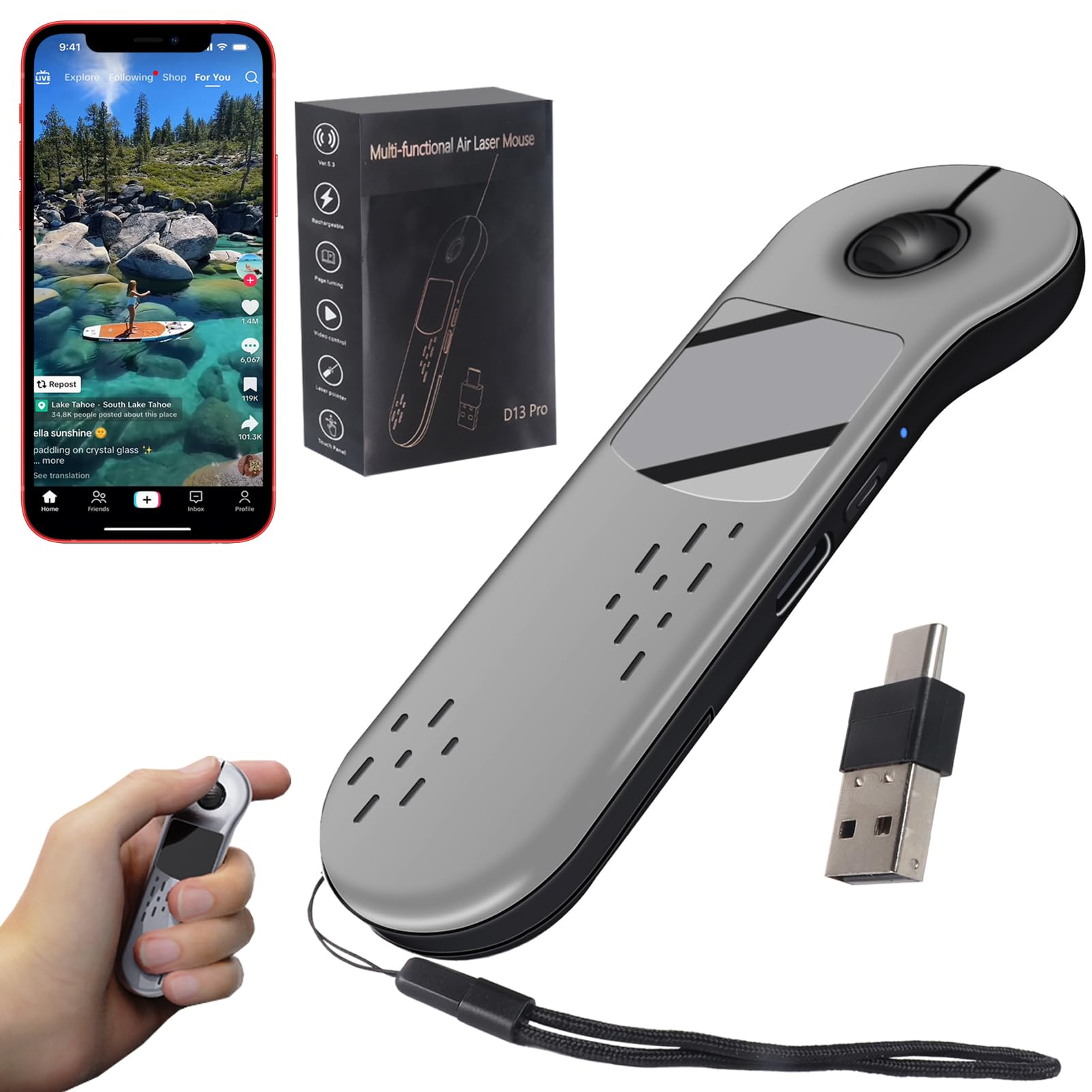 Ratón pasapáginas portátil de tres modos con touchpad para exposiciones fluidas en gris 8