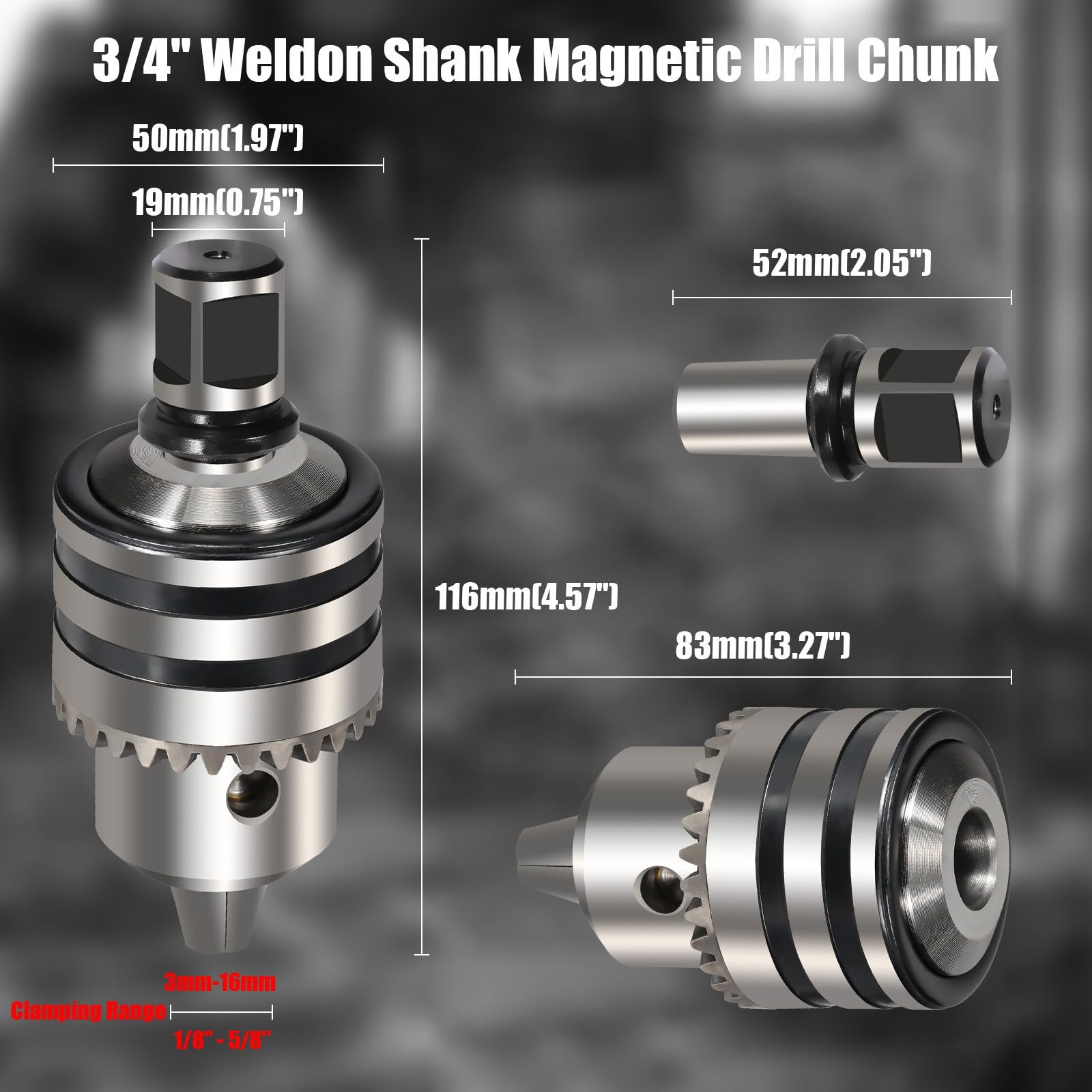 Mandrin à couronne dentée 3-16 mm, mandrin B16 avec clé de mandrin, adaptateur de mandrin avec tige Weldon de 19 mm, accessoires de tour pour perçage