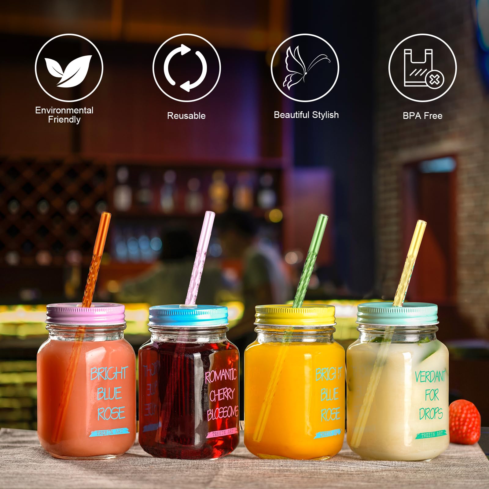 T&N Glazen rietjes, set van 12 stuks, 4/4/4 rietjes, glas, 15/20/23 cm lang 2 borstels, herbruikbaar glas, milieuvriendelijk, herbruikbaar, BPA-vrij, smoothie cocktailrietjes