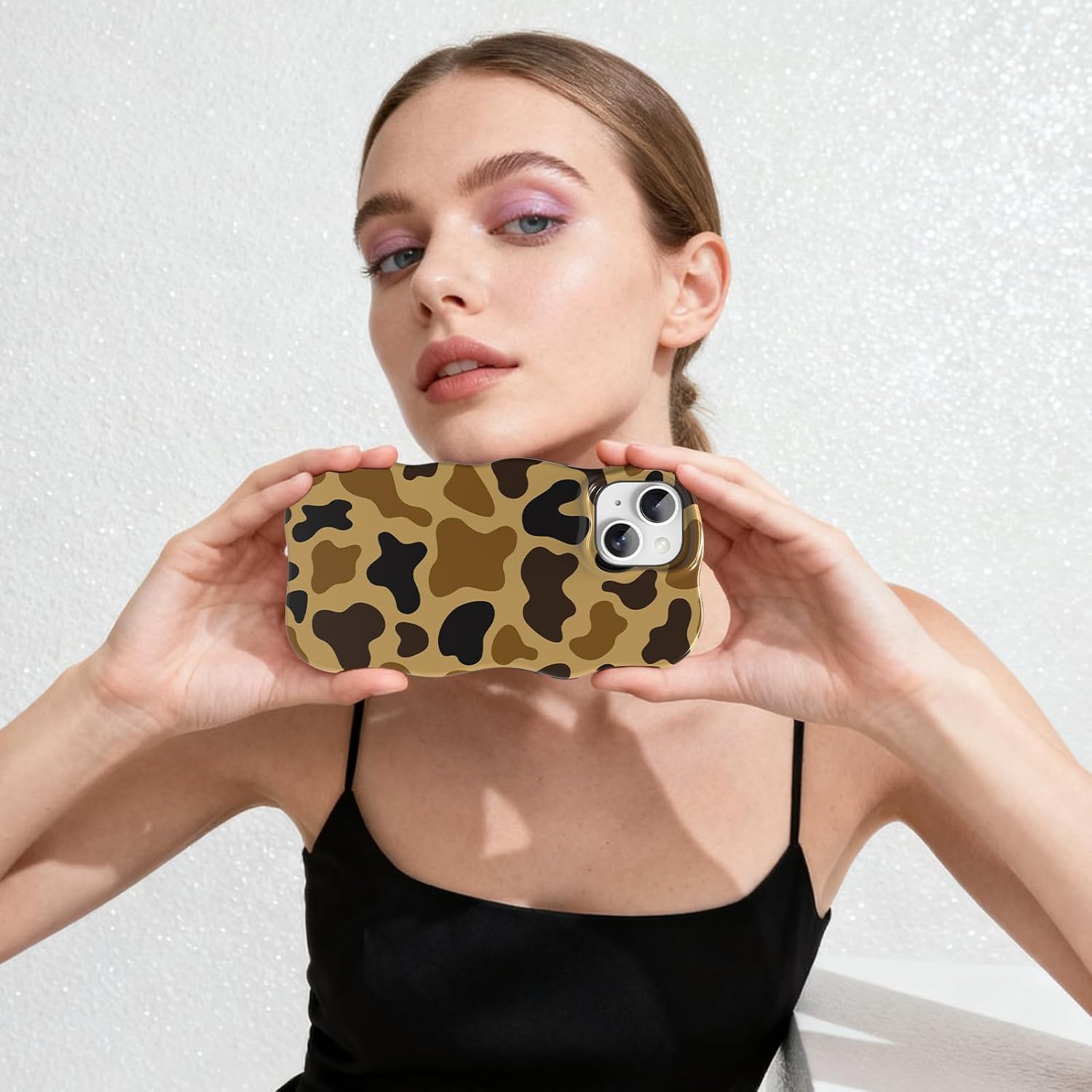 ZIYE Wave Design for iPhone 15 Case, Cool Brown Camouflage Pattern for Women Girls Men, 2 in 1 Shockproof Bumper Scratch Resistant Protective Cover