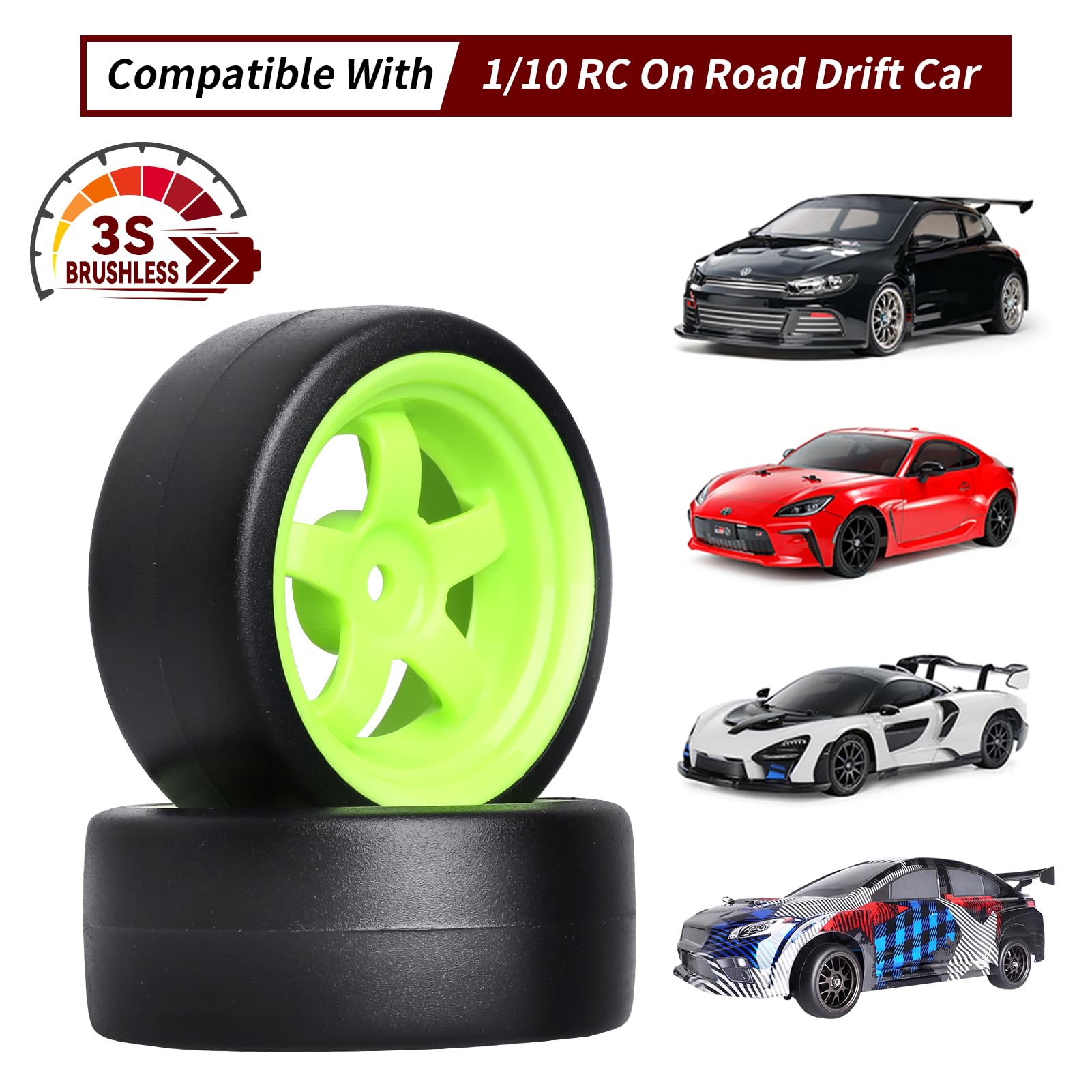 CrazayHobby RC Drift Roues et pneus en plastique dur Slick 12 mm Hex pour 1/10 Traxxas 4Tec 2.0 3.0 Tamiya TT01 TT02 HPI HSP MsST Voiture sur route