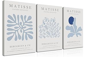 Bwodke Matisse Wall Art Blue Plant Leaves Canvas Poster Set of 3