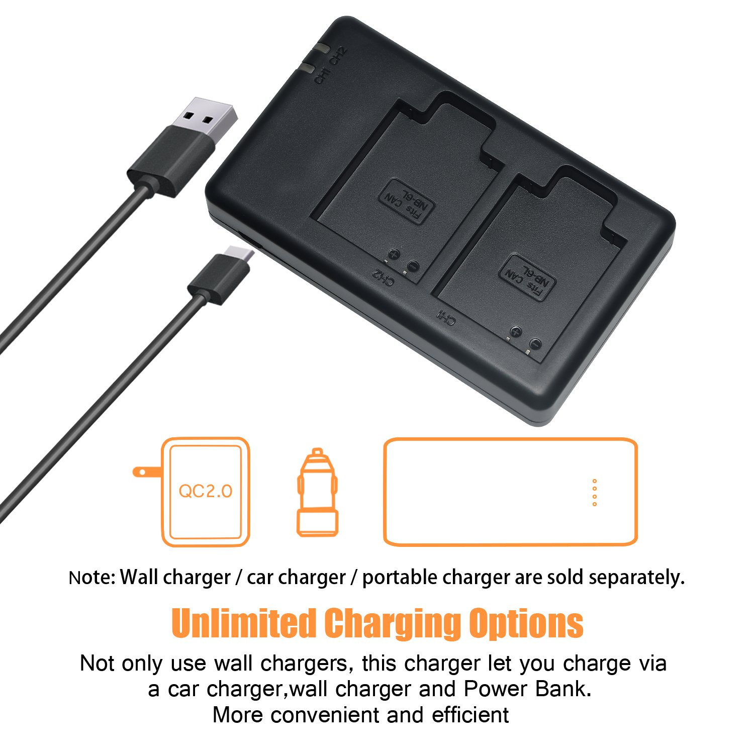 DSTE NB-6L Batteria di ricambio (2 pacchetti) e caricatore rapido doppio Compatibile per Canon PowerShot SX170 IS SX240 HS SX260 HS SX270 HS SX280 HS SX500 IS SX510 IS SX600 IS