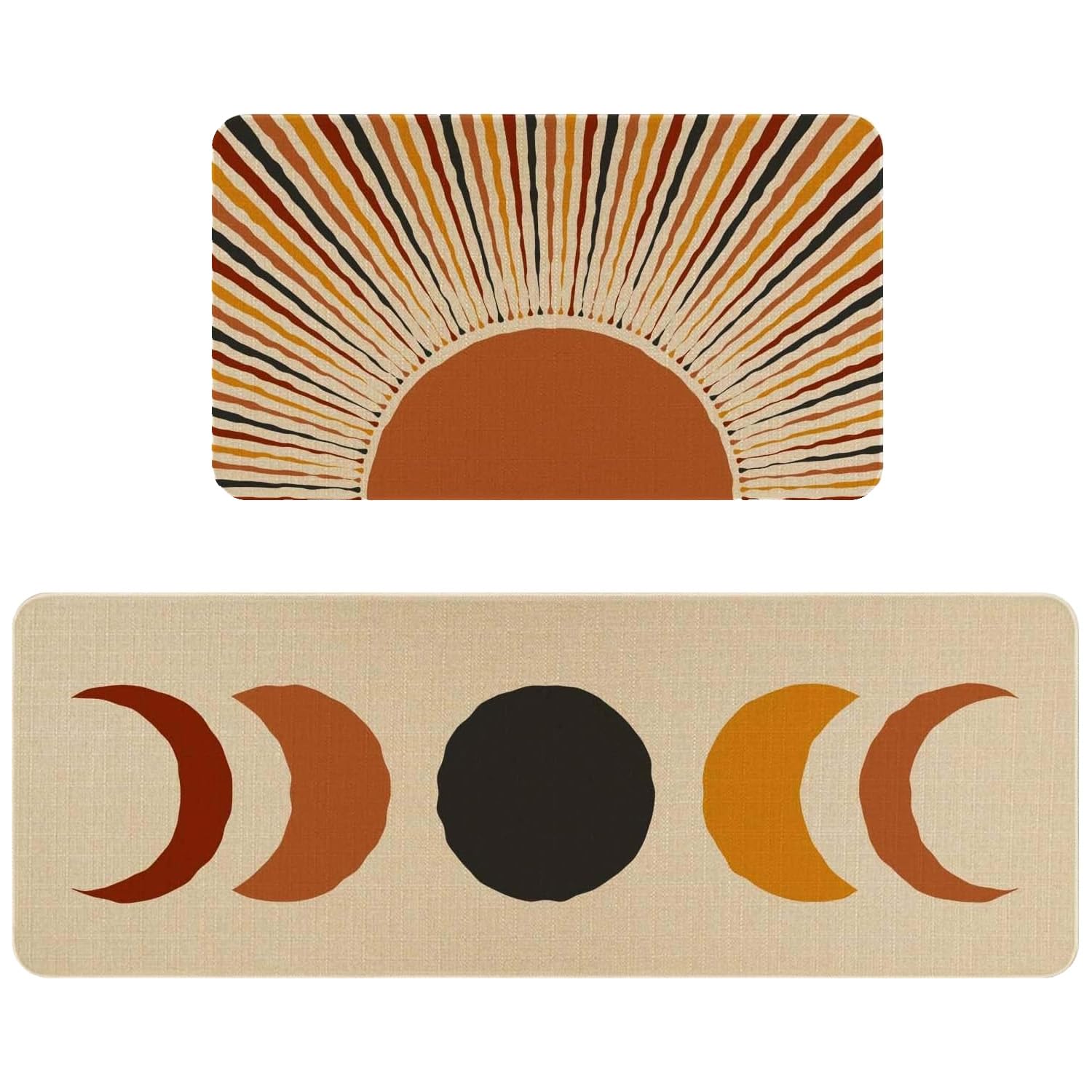 Faptoena Sun&Moon Boho Kitchen Rugs Set of 2,Farmhouse Style Kitchen Mats for Floor,Washable Kitchen Sink Mats Home Decor Doormat+Runner Rug