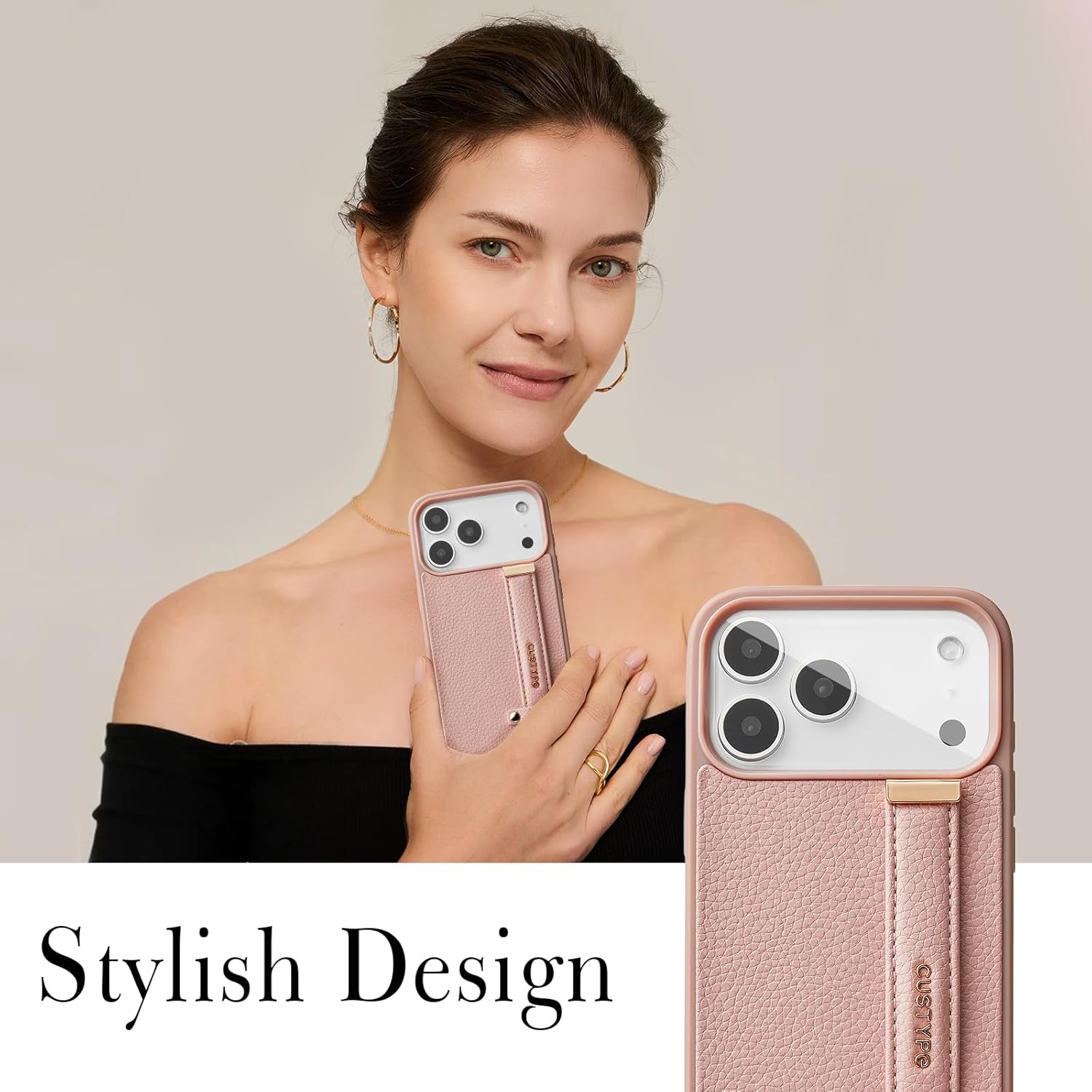 CUSTYPE Compatible with iPhone 17Pro Max Case with Adjustable Wristband Strap Kickstand,handstrap Grip Loop Strap Leather Case for Women Girl for iPhone 17Pro Max 6.9inch-Pink
