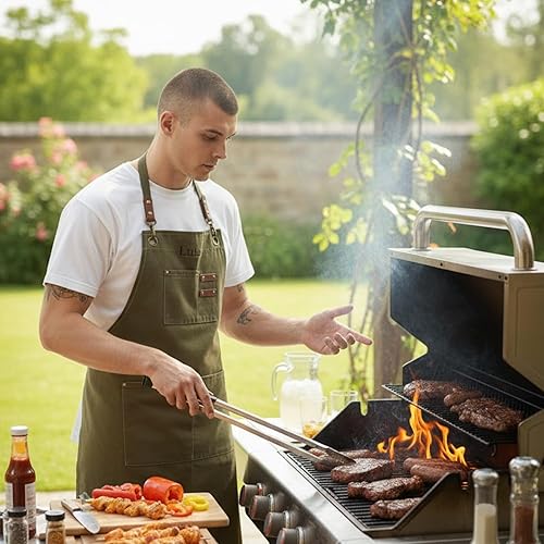 Miniatura 2 de Delantal de chef de lona personalizado, delantal unisex para mujeres y hombres, delantal para pintar, hornear artistas