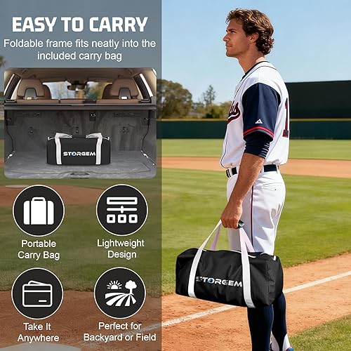 Miniatura 5 de Storgem Red de práctica de béisbol y sóftbol de 6 x 6 pies, red de béisbol portátil para batear, golpear, lanzar y lanzar, con bolsa de transporte,