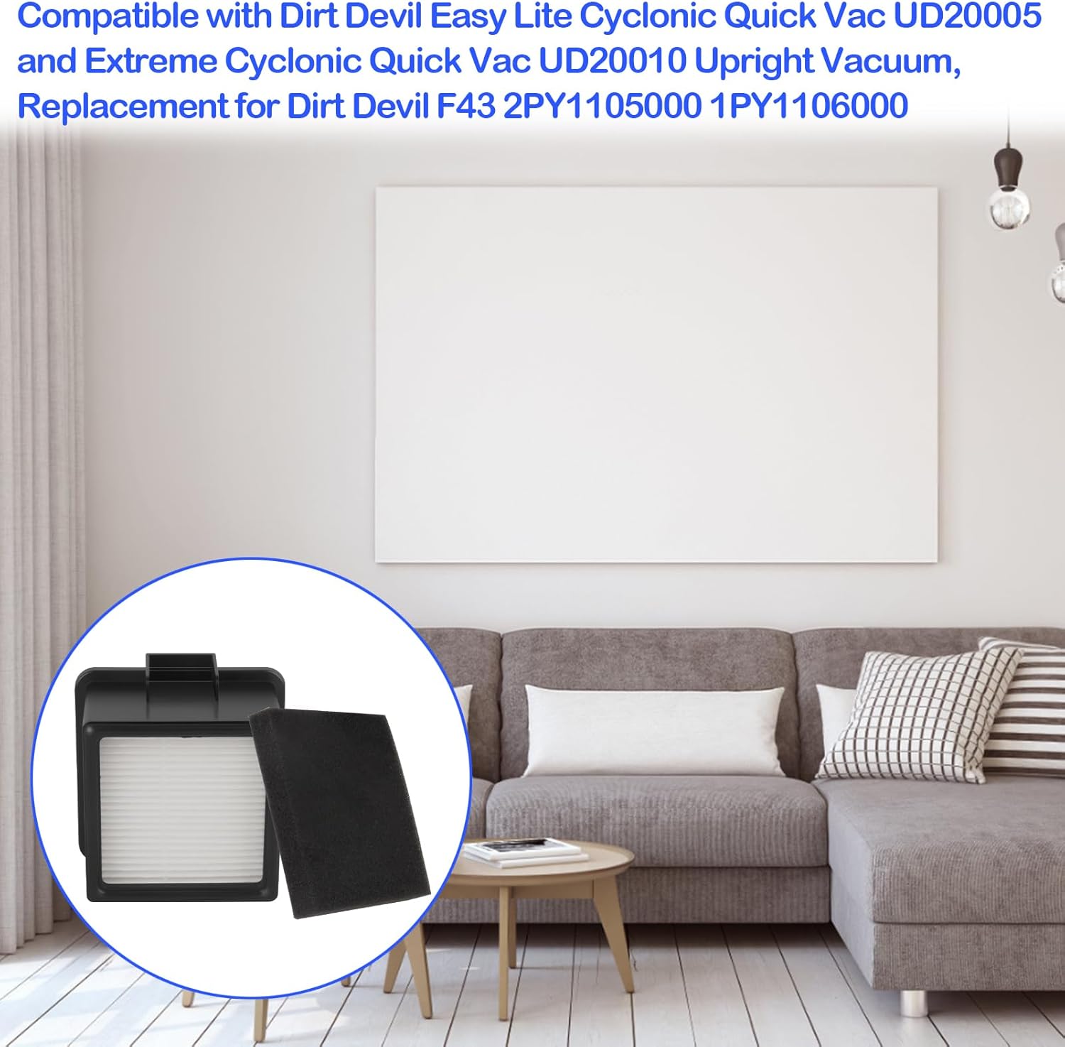 Hepa Filter & Foam Filter Replacement for Dirt Devil F43 2PY1105000 1PY1106000, Compatible with Easy Lite Cyclonic Quick Vac UD20005 and Extreme Cyclonic Quick Vac UD20010 Upright Vacuum Cleaner - Image 7