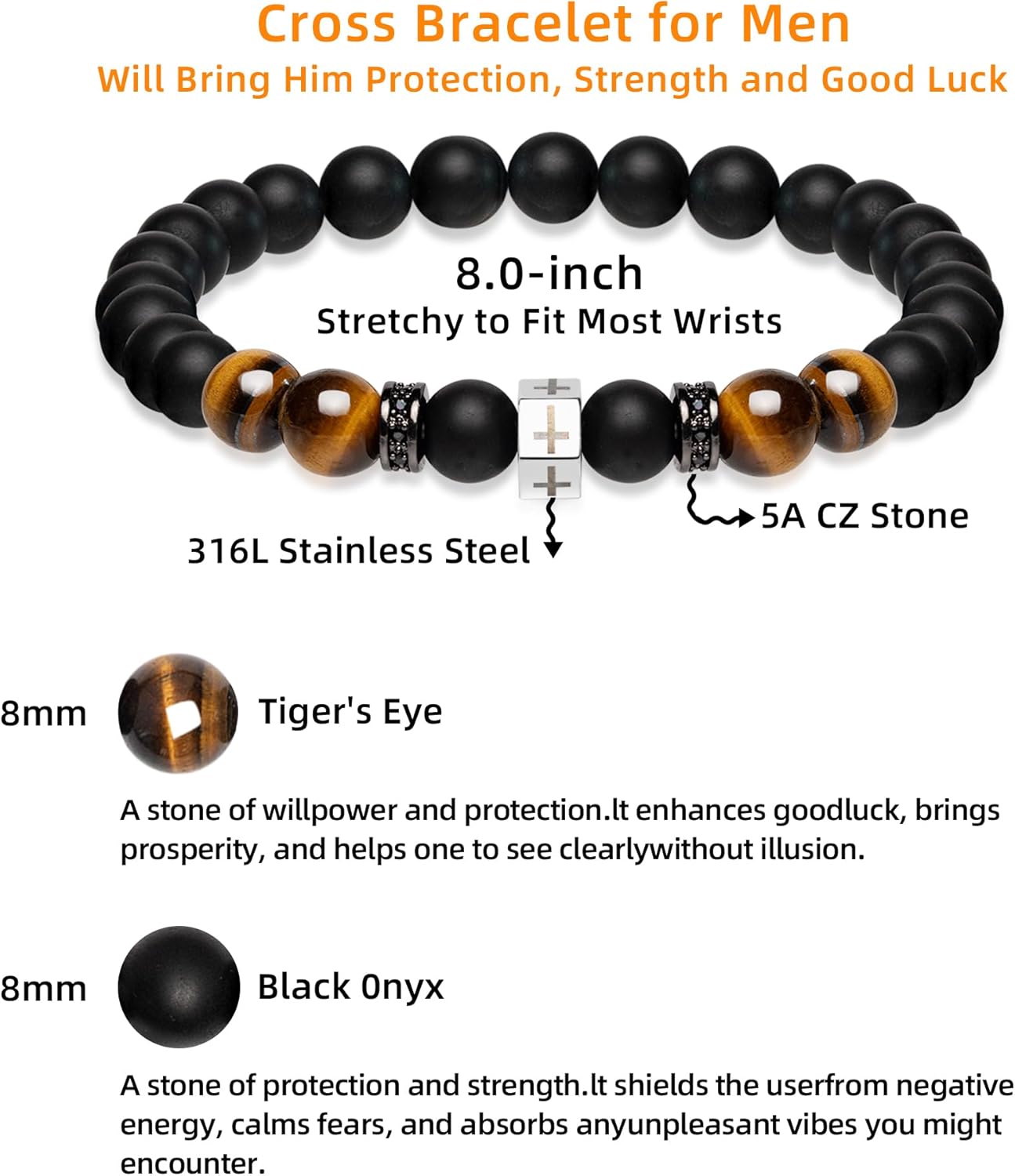 Bracelet for Men,Beaded Bracelet Gifts for Mens Dad Son Grandson Nephew on Graduation Father's Day Easter Birthday Christmas Anniversary - Image 2