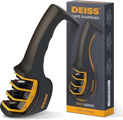 Deiss PRO - Afilador de cuchillos de cocina y bolsillo de 3 etapas, afilador de cuchillas de grado profesional para cocinar, cazar y cuchillos de