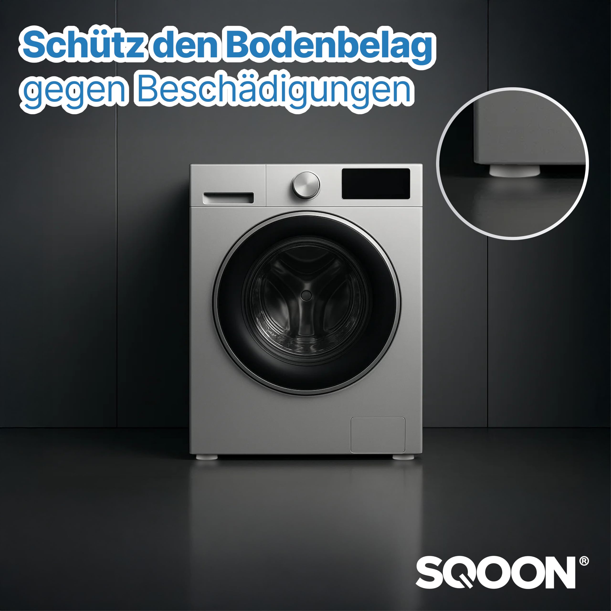 SQOON® Vibrationsdämpfer Für Waschmaschine & Trockner – 4 Stück, Universell, Rutschfest, Geräuschdämpfend (Schwarz)