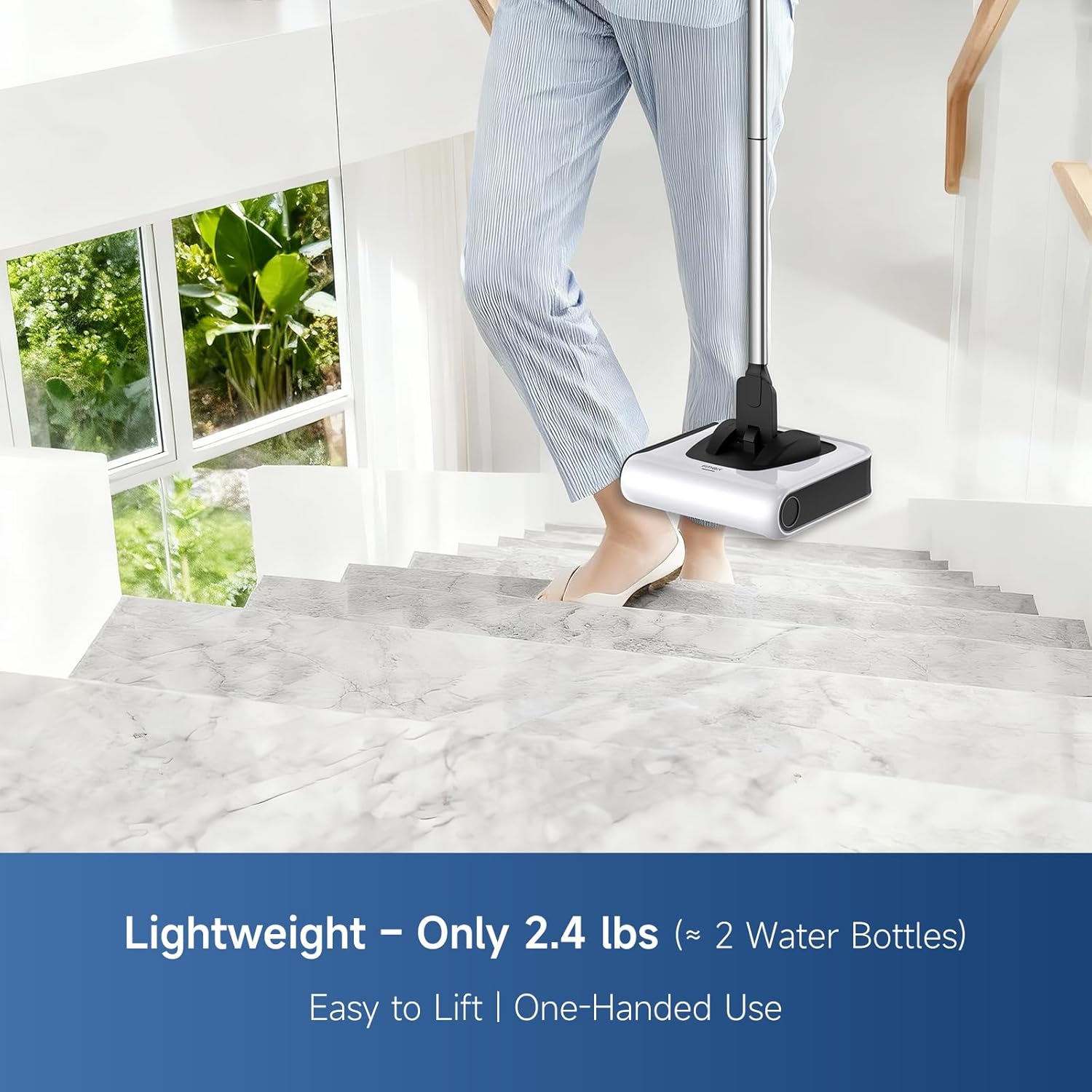 FMART FM-009 Cordless Electric Floor Sweeper — Lightweight One-Hand Operation with Flexible Handle, Quiet Design, Powerful High-Speed Edge Brush, for Hard Floors, Corners & Low-Pile Carpets